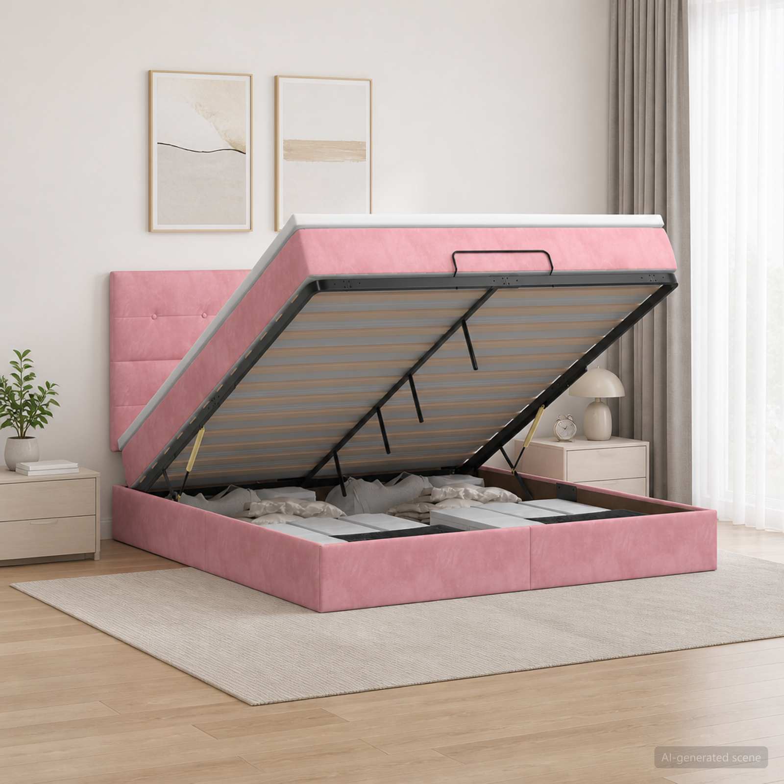 Ottoman Bett mit Matratze mit Kopfteil Rosa 140 x 190 cm Samt
