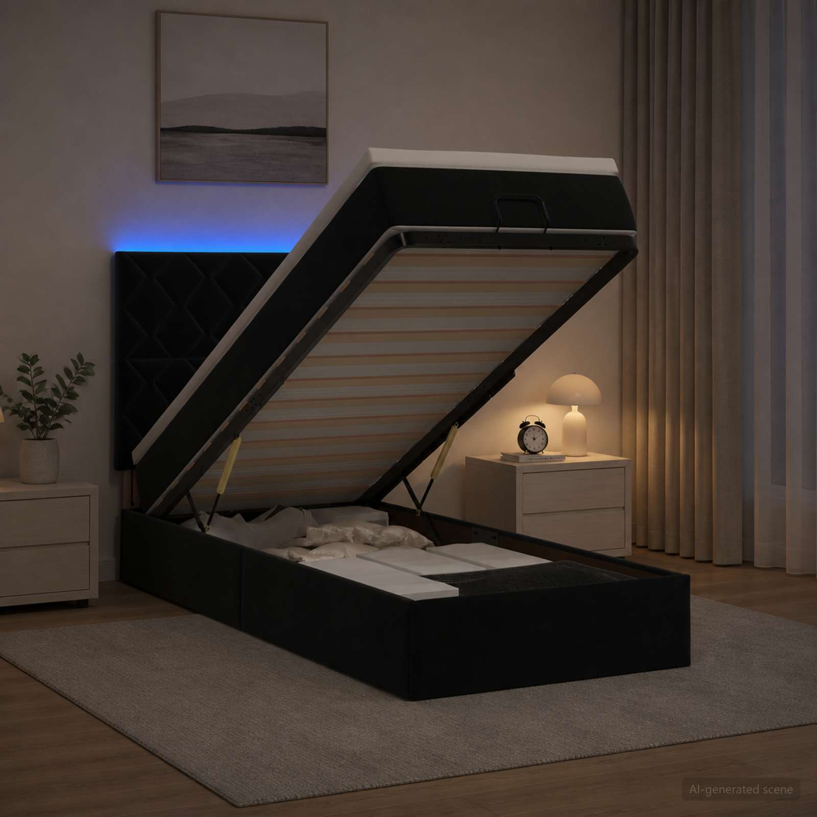 Ottoman-Bett mit Matratze und LED Schwarz 80 x 200 cm Samt