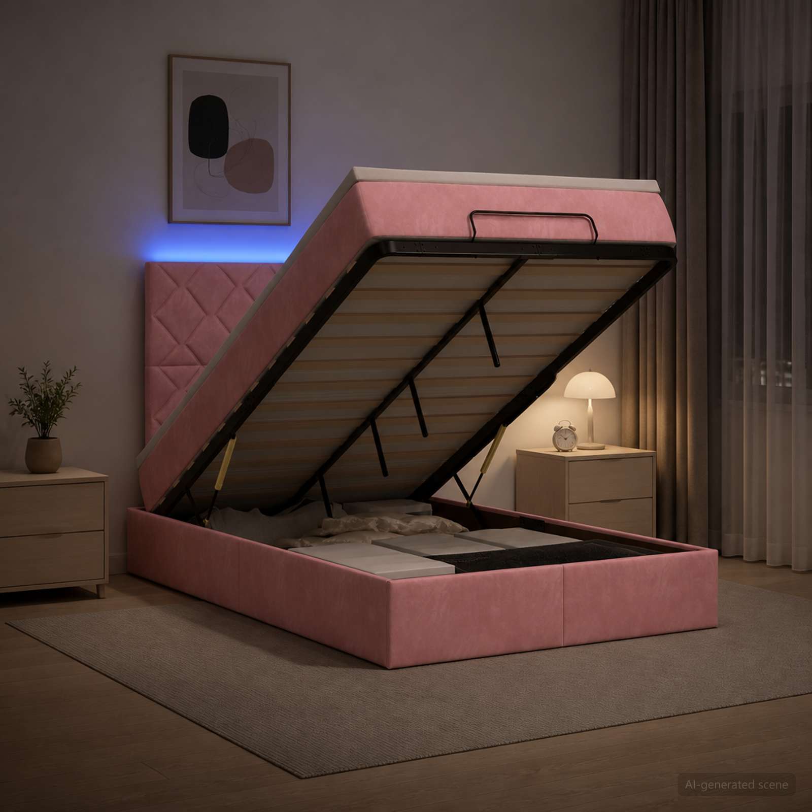 Ottoman-Bett mit Matratze und LED Rosa 120 x 200 cm Samt