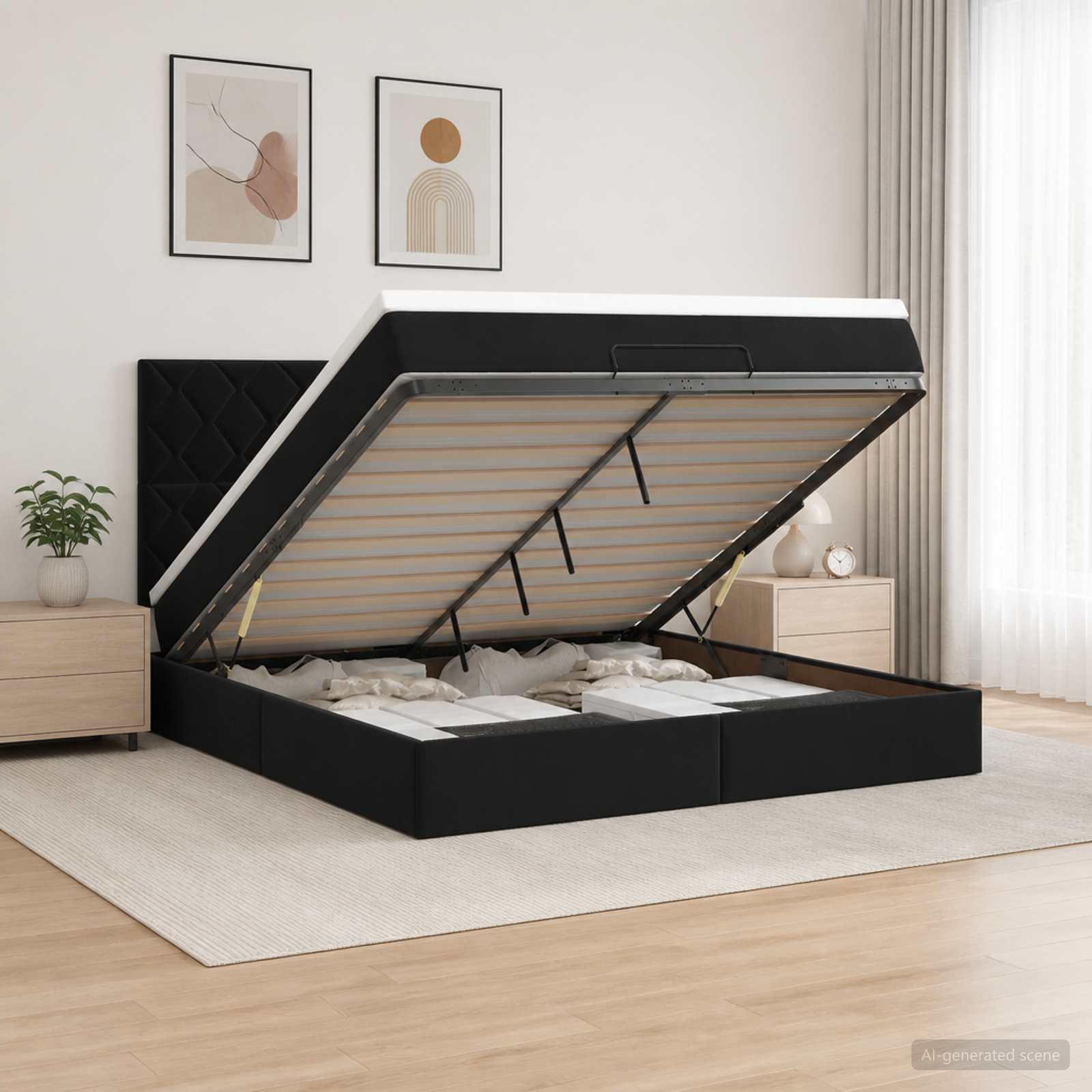 Ottoman Bett mit Matratze Schwarz 140 x 190 cm Samt