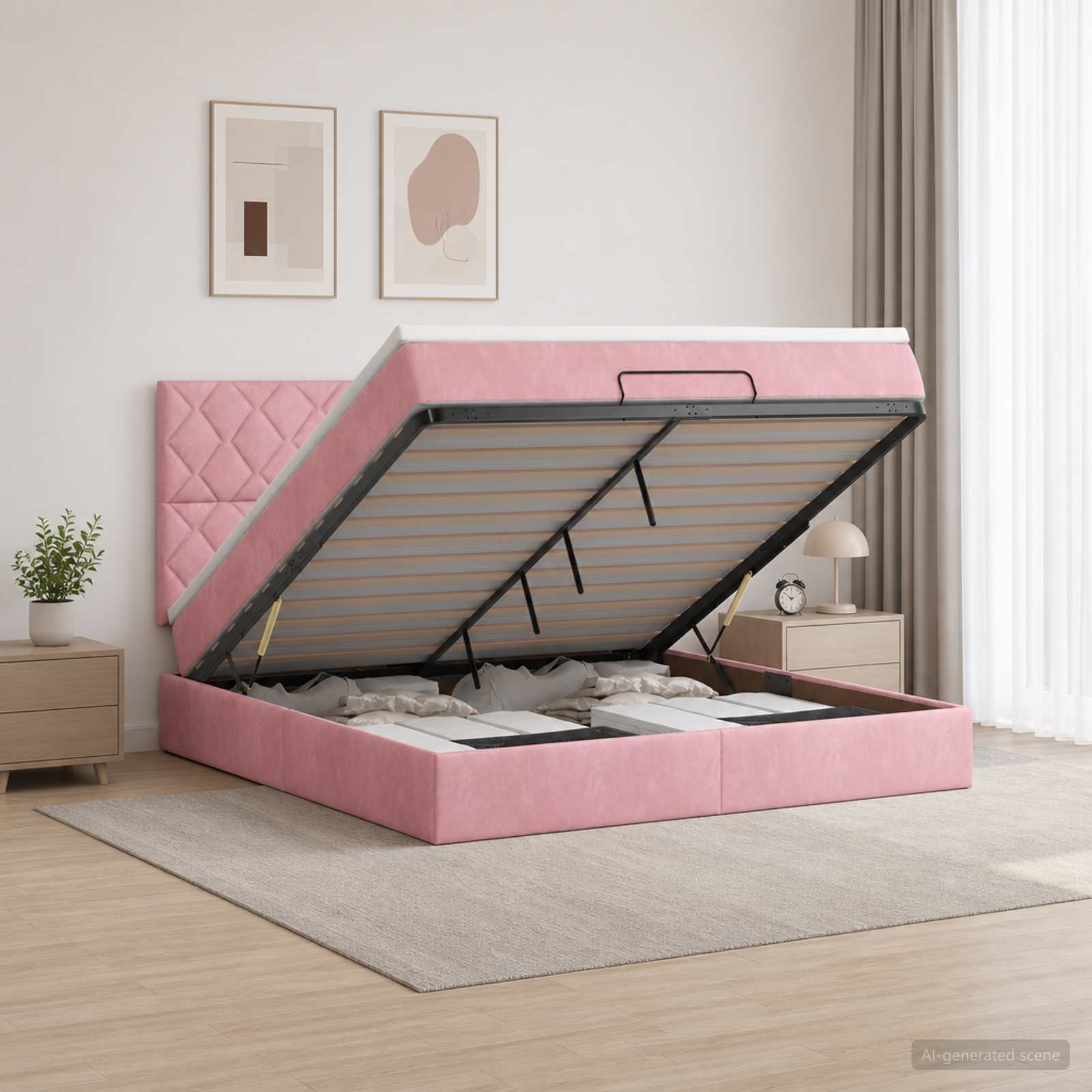 Ottoman Bett mit Matratze mit Kopfteil Rosa 140 x 190 cm Samt