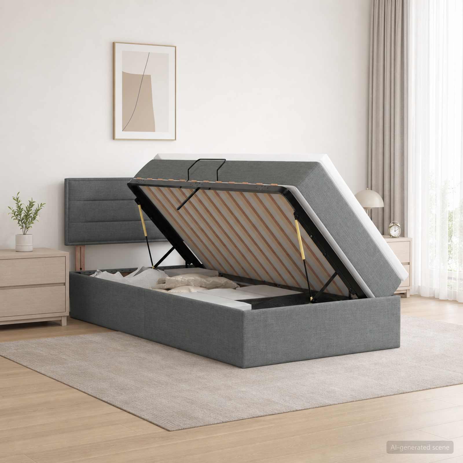 LED-Speicherbett mit Matratze Dunkelgrau 90 x 190 cm Stoff