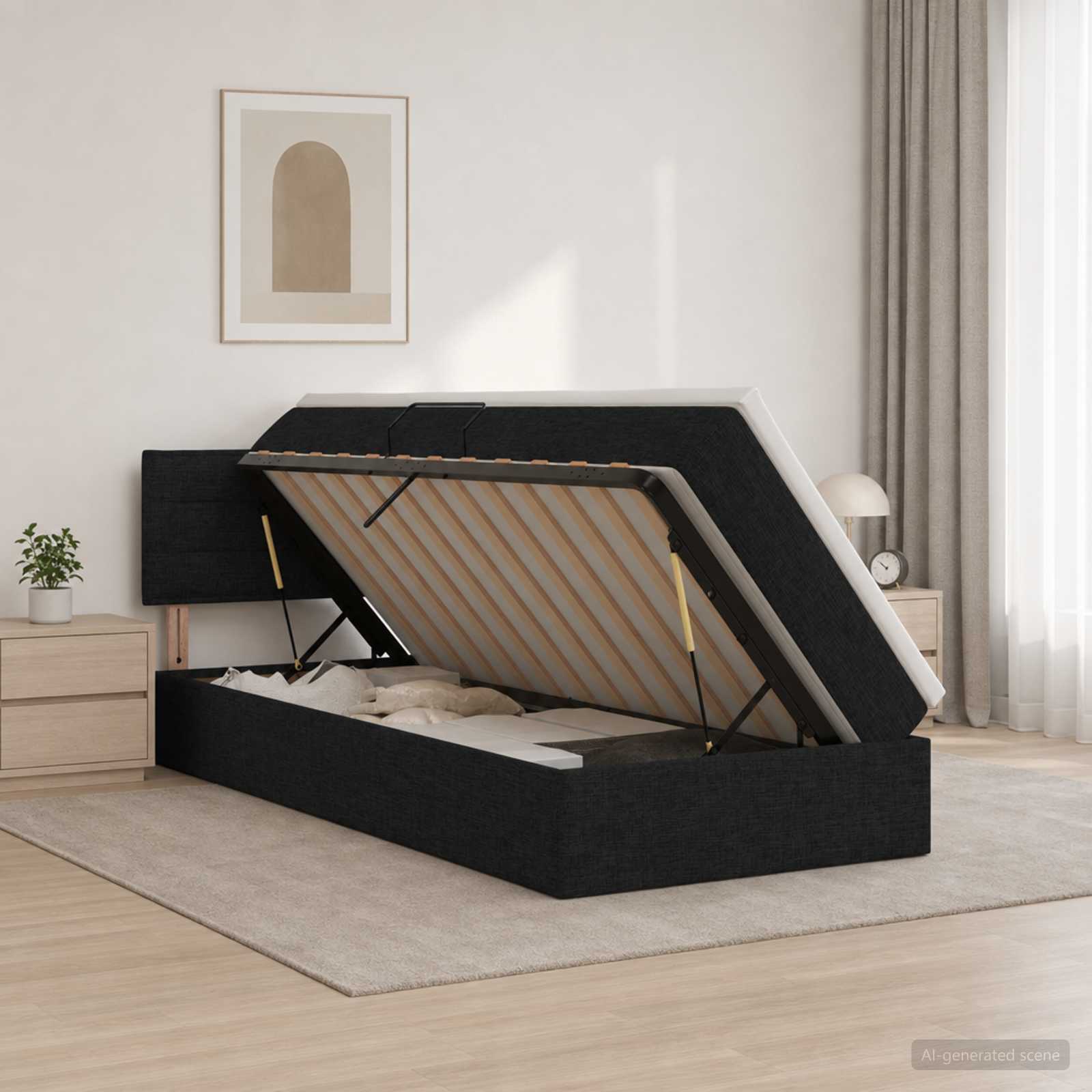 Aufbewahrungsbett mit Matratze Schwarz 100 x 200 cm Samt