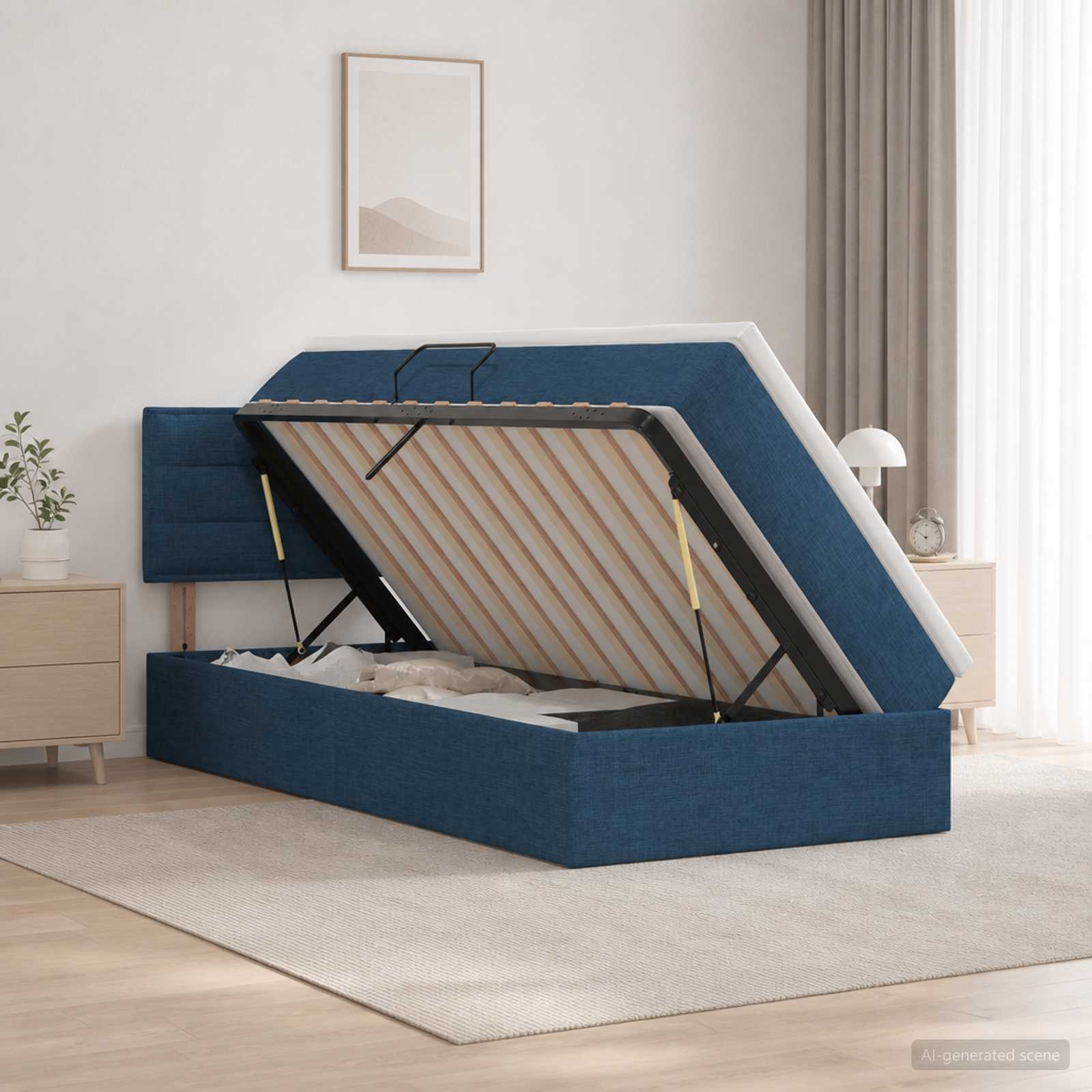 Aufbewahrungsbett mit Matratze Blau 100 x 200 cm Samt