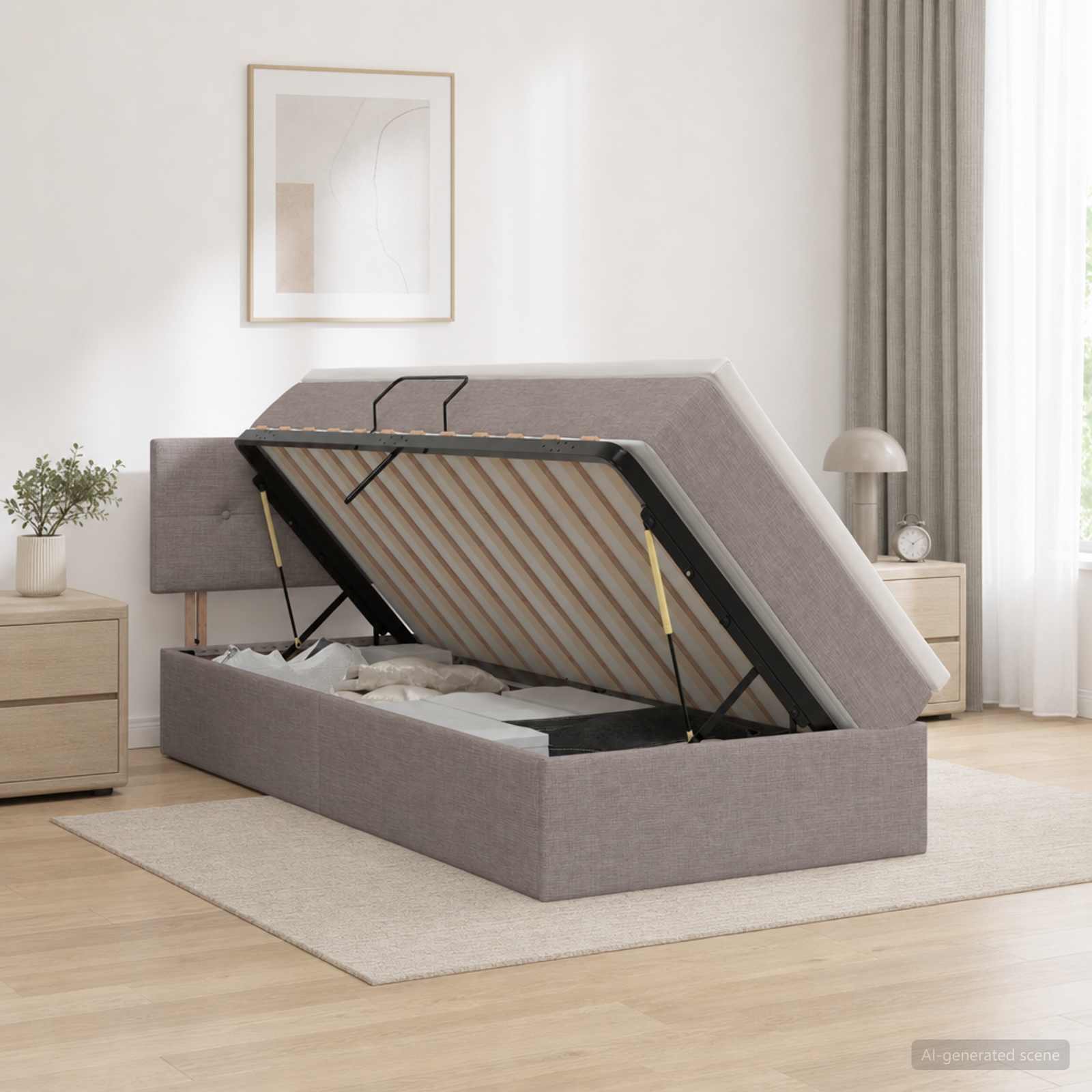 Aufbewahrungsbett mit Matratze Taupe 90 x 200 cm Samt