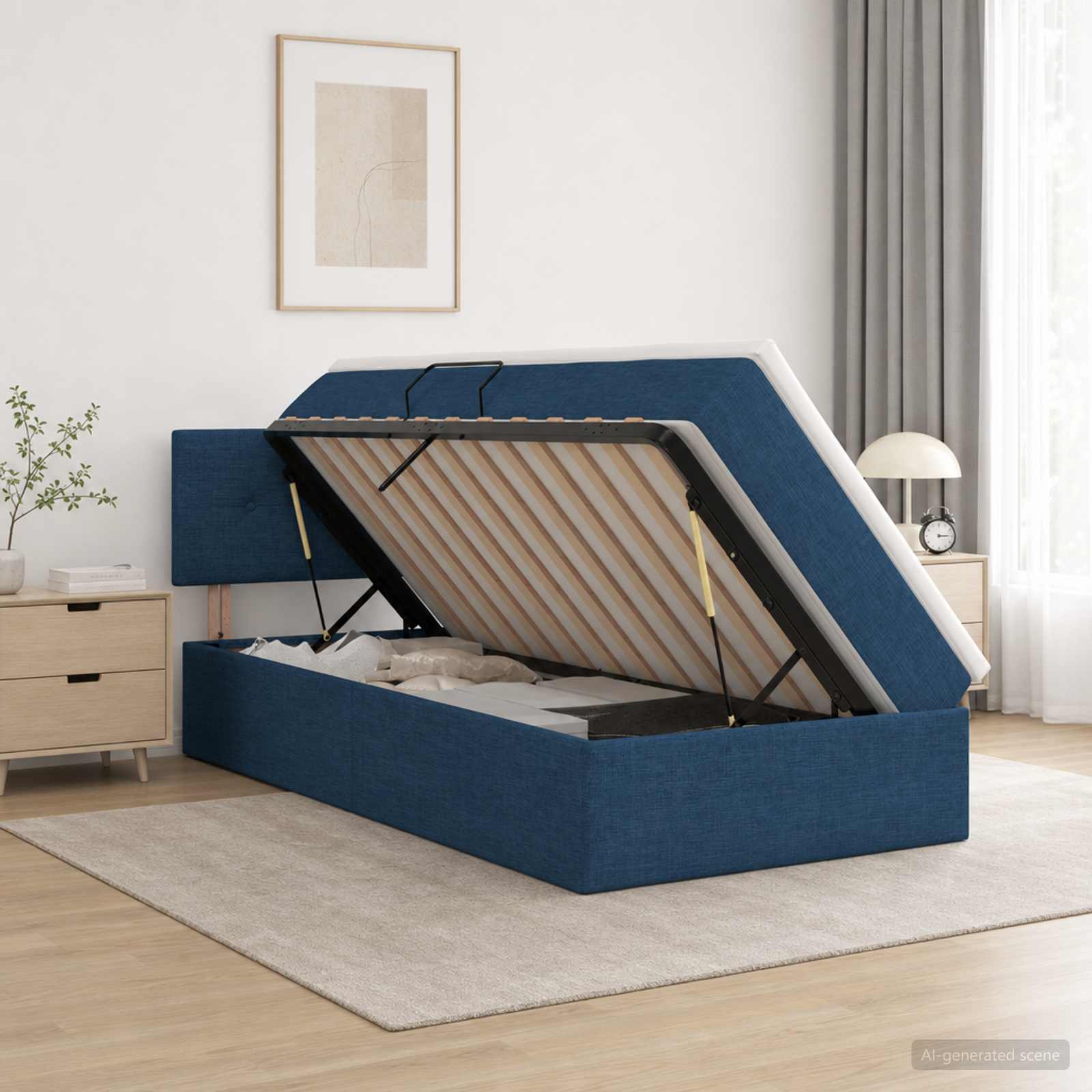 Aufbewahrungsbett mit Matratze Blau 100 x 200 cm Samt
