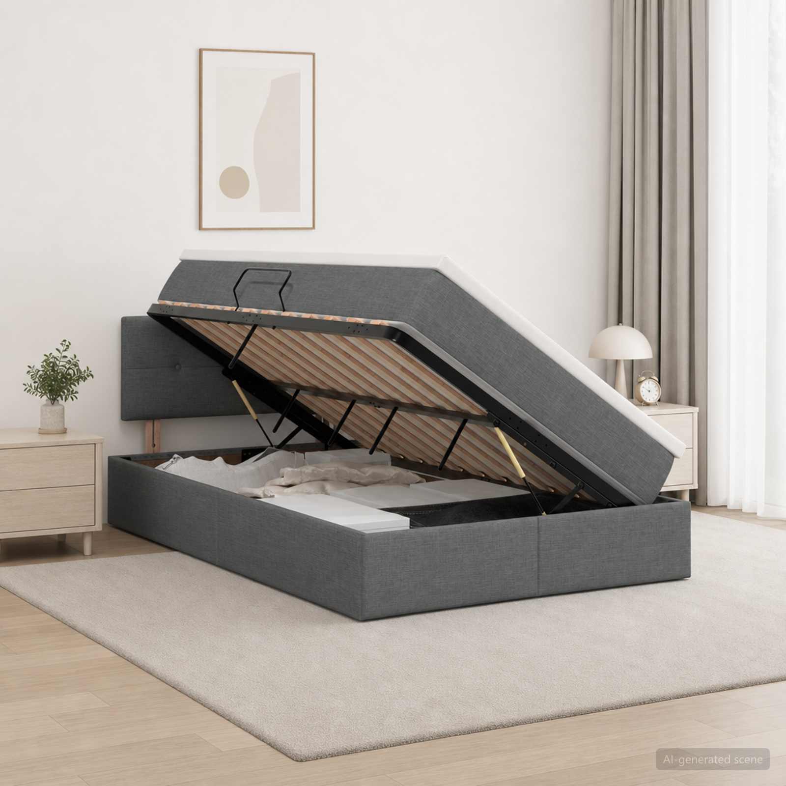 Aufbewahrungsbett mit Matratze Dunkelgrau 120 x 200 cm Samt