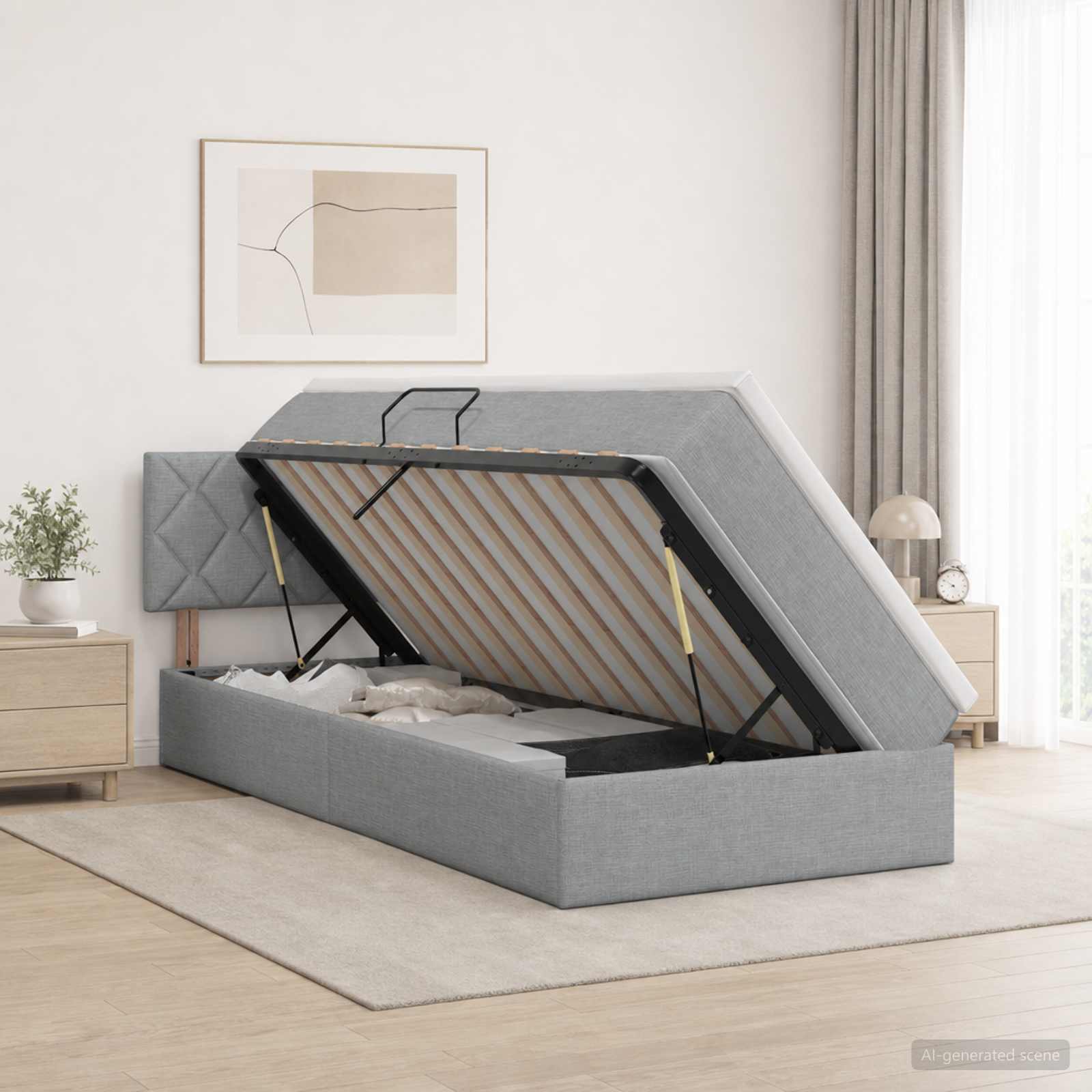 Aufbewahrungsbett mit Matratze Hellgrau 100 x 200 cm Samt