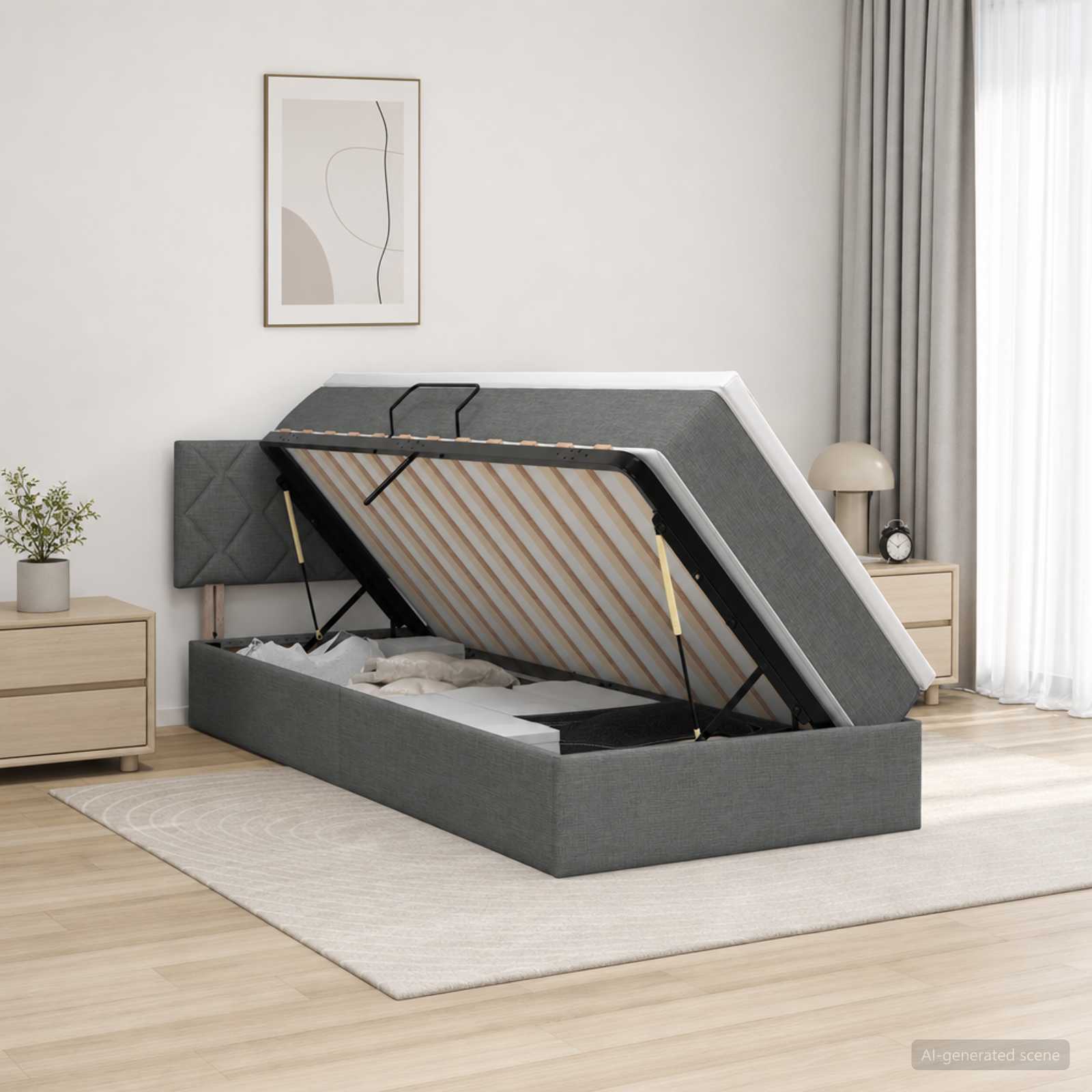 Aufbewahrungsbett mit Matratze Dunkelgrau 90 x 190 cm Samt