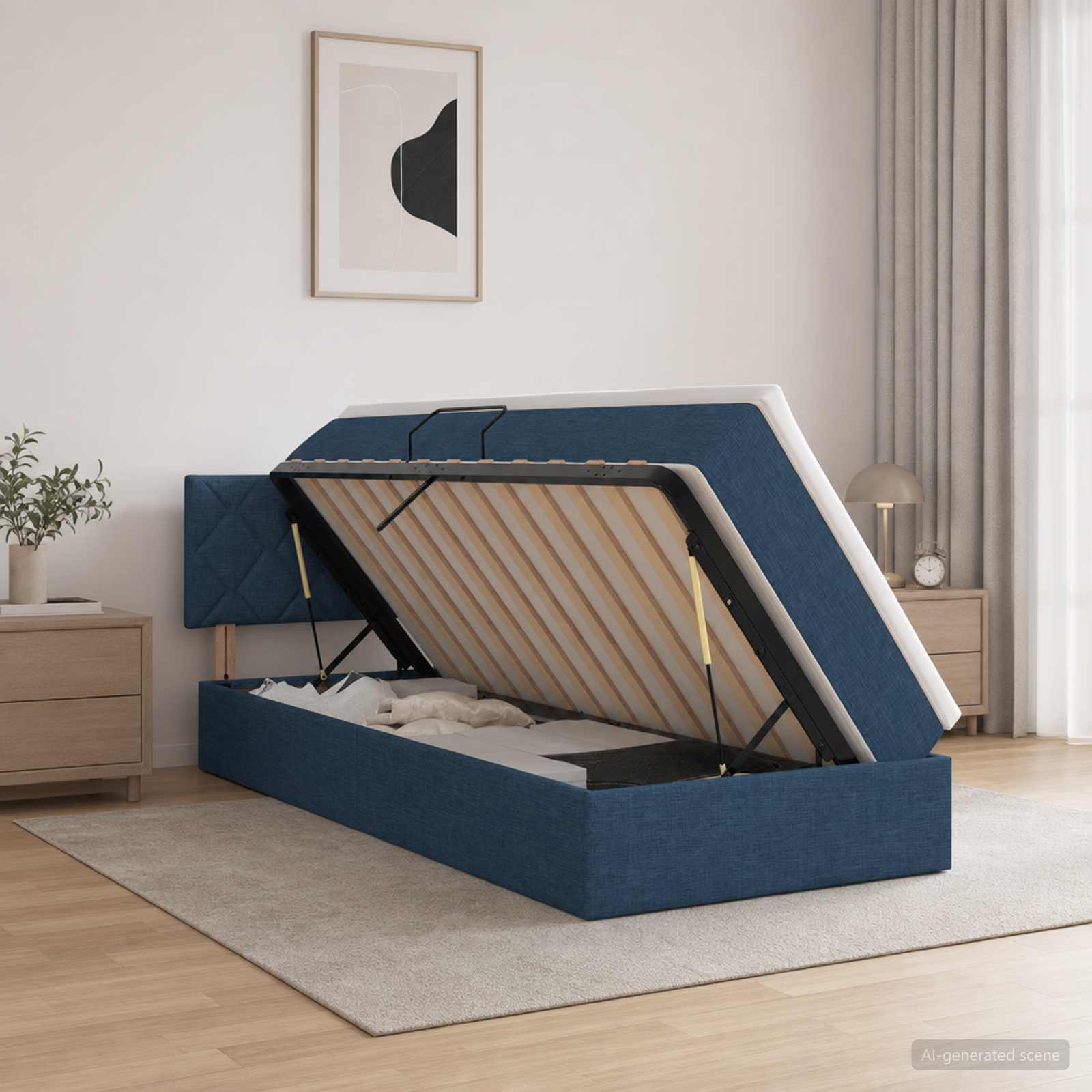 Aufbewahrungsbett mit Matratze Blau 90 x 200 cm Samt