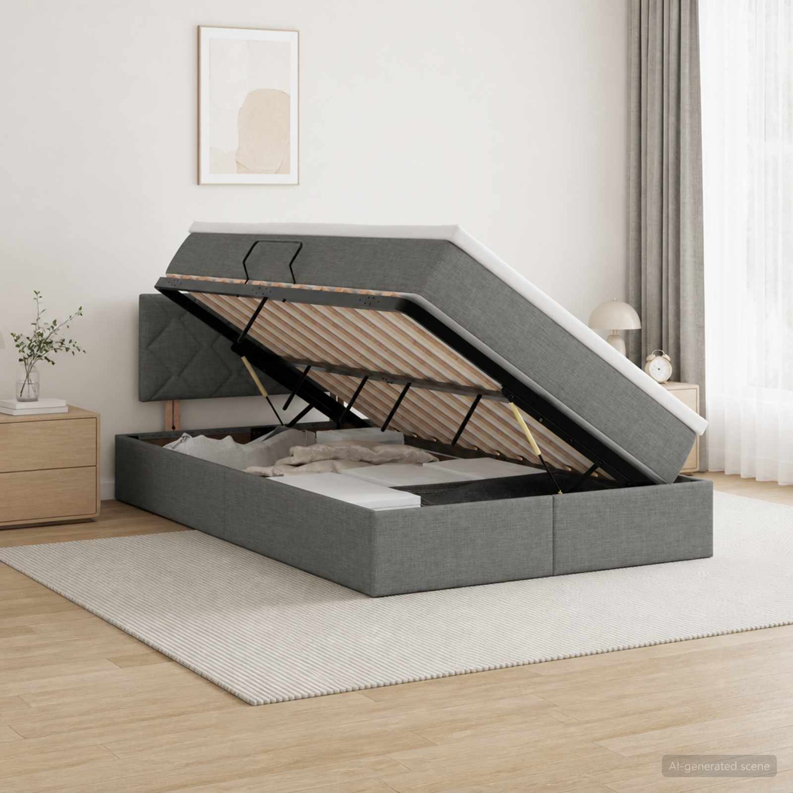 Aufbewahrungsbett mit Matratze Dunkelgrau 120 x 200 cm Samt