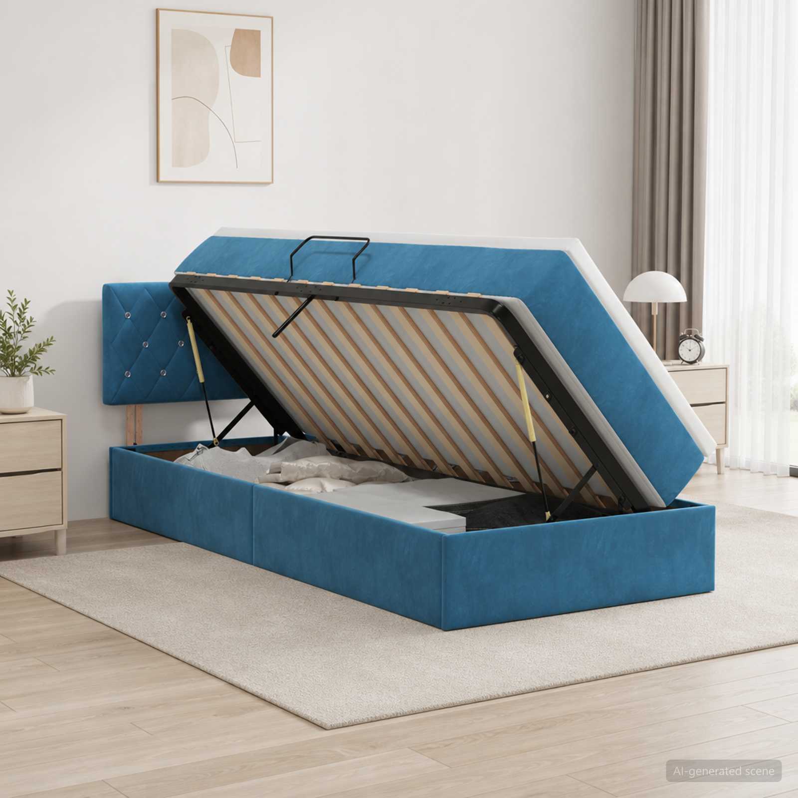 Aufbewahrungsbett mit Kopfteil Dunkelblau 100 x 200 cm Samt