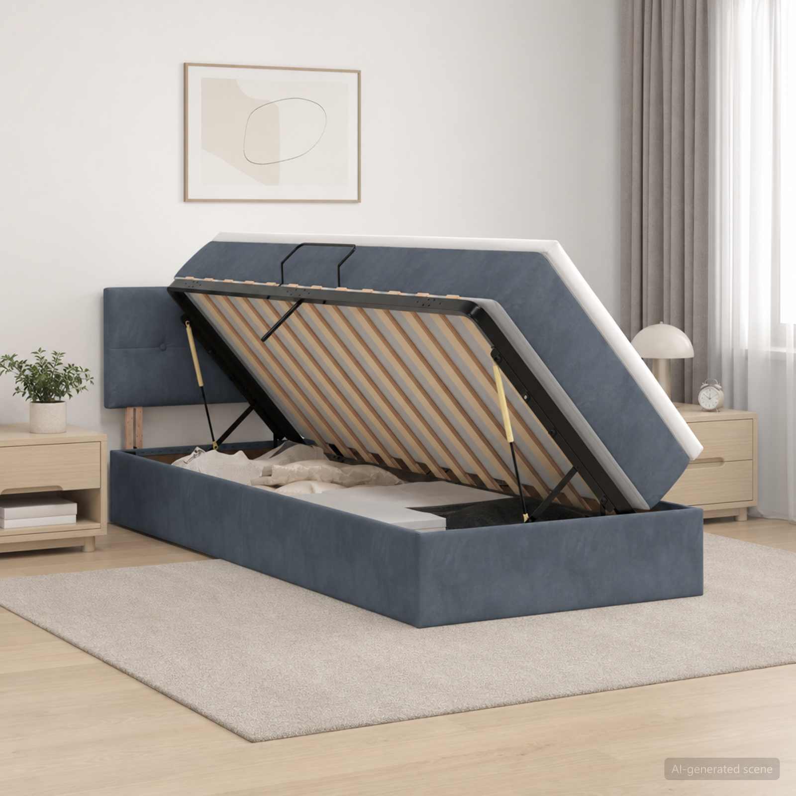 LED-Speicherbett mit Matratze Dunkelgrau 90 x 190 cm Samt