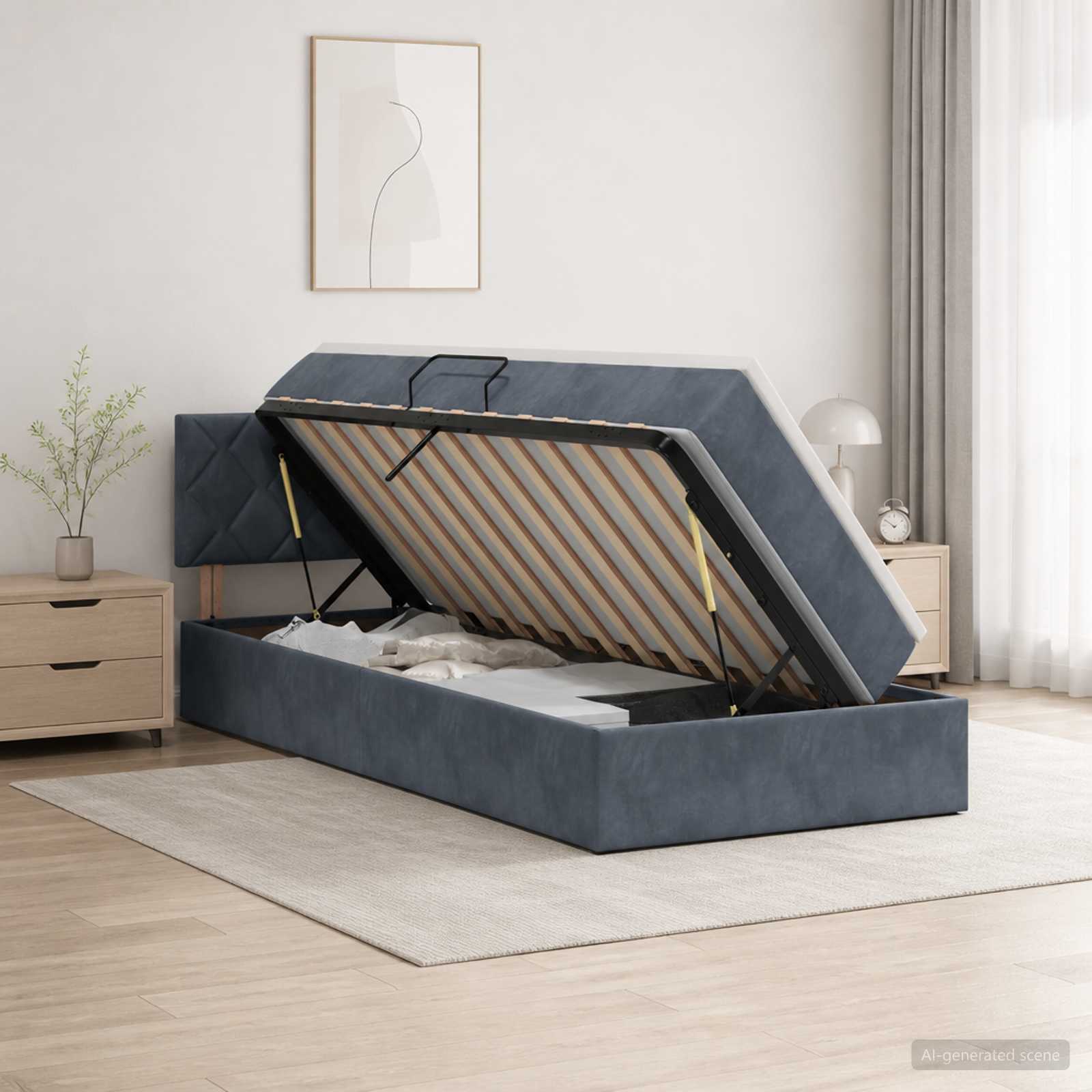 LED-Speicherbett mit Matratze Dunkelgrau 90 x 190 cm Samt
