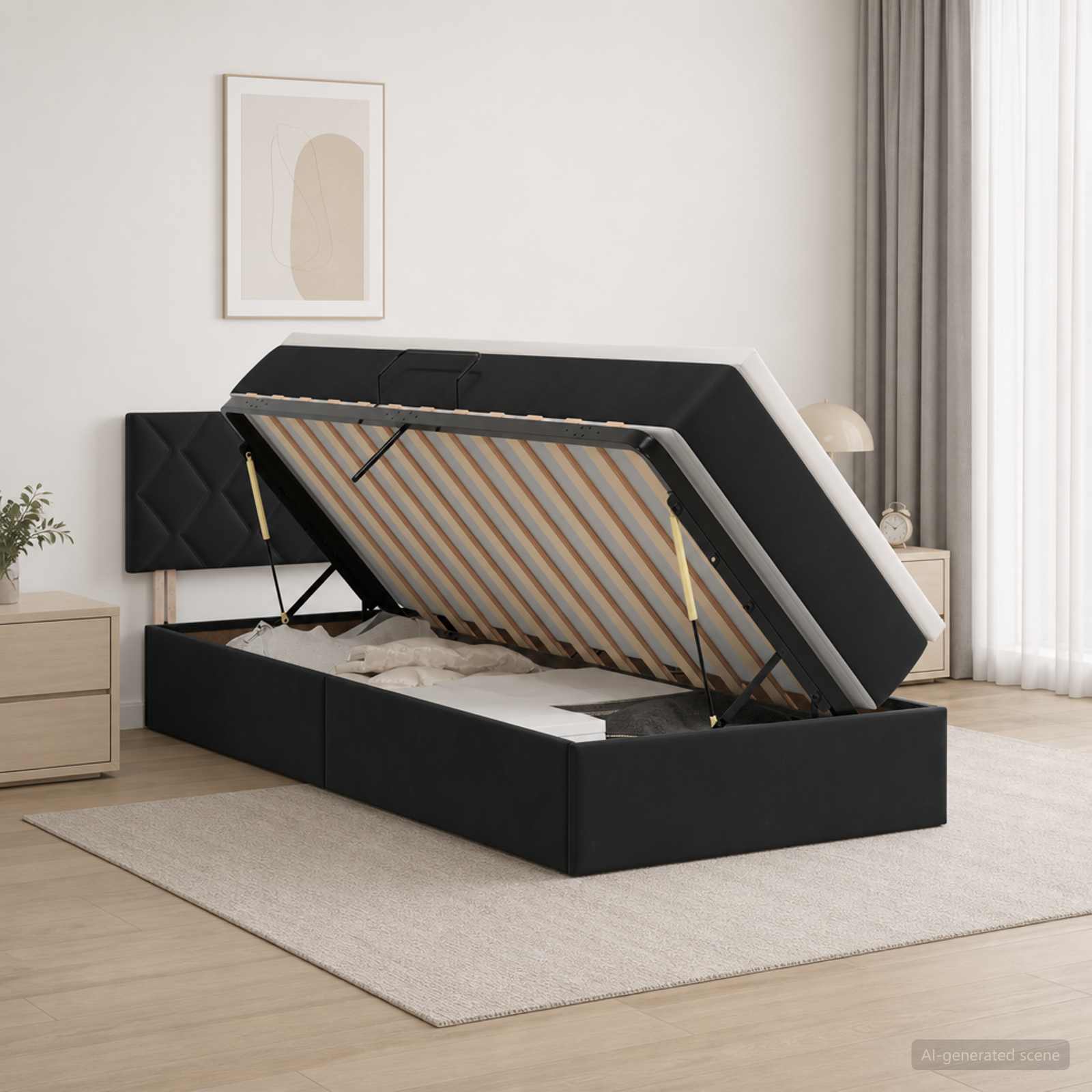 LED-Speicherbett mit Matratze Schwarz 100 x 200 cm Samt