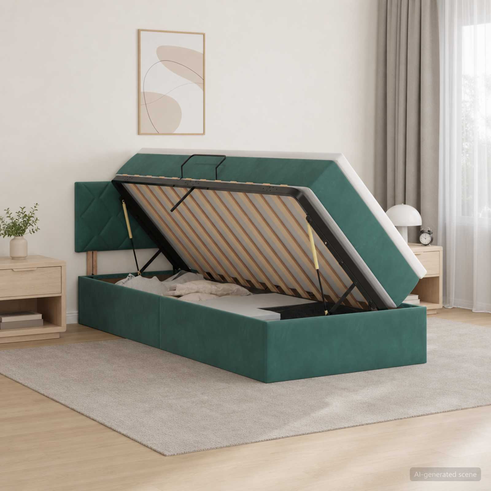 Aufbewahrungsbett mit Kopfteil Dunkelgrün 90 x 200 cm Samt