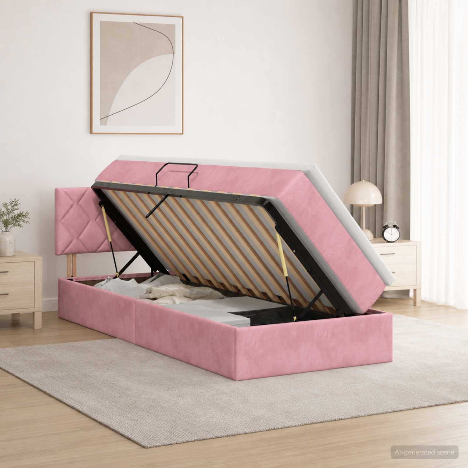 Aufbewahrungsbett mit Kopfteil Rosa 90 x 200 cm Samt