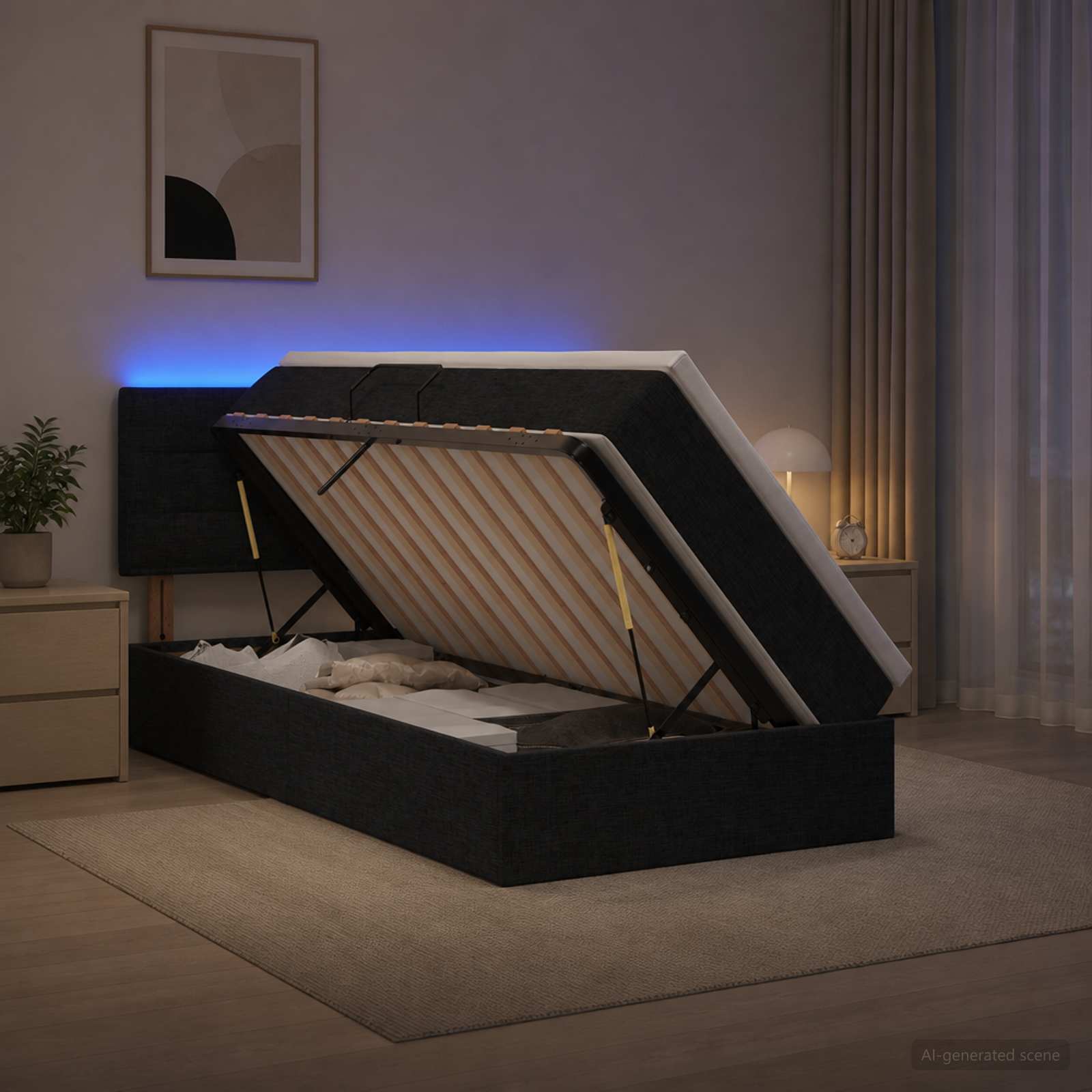 LED-Speicherbett mit Matratze Schwarz 90 x 190 cm Stoff