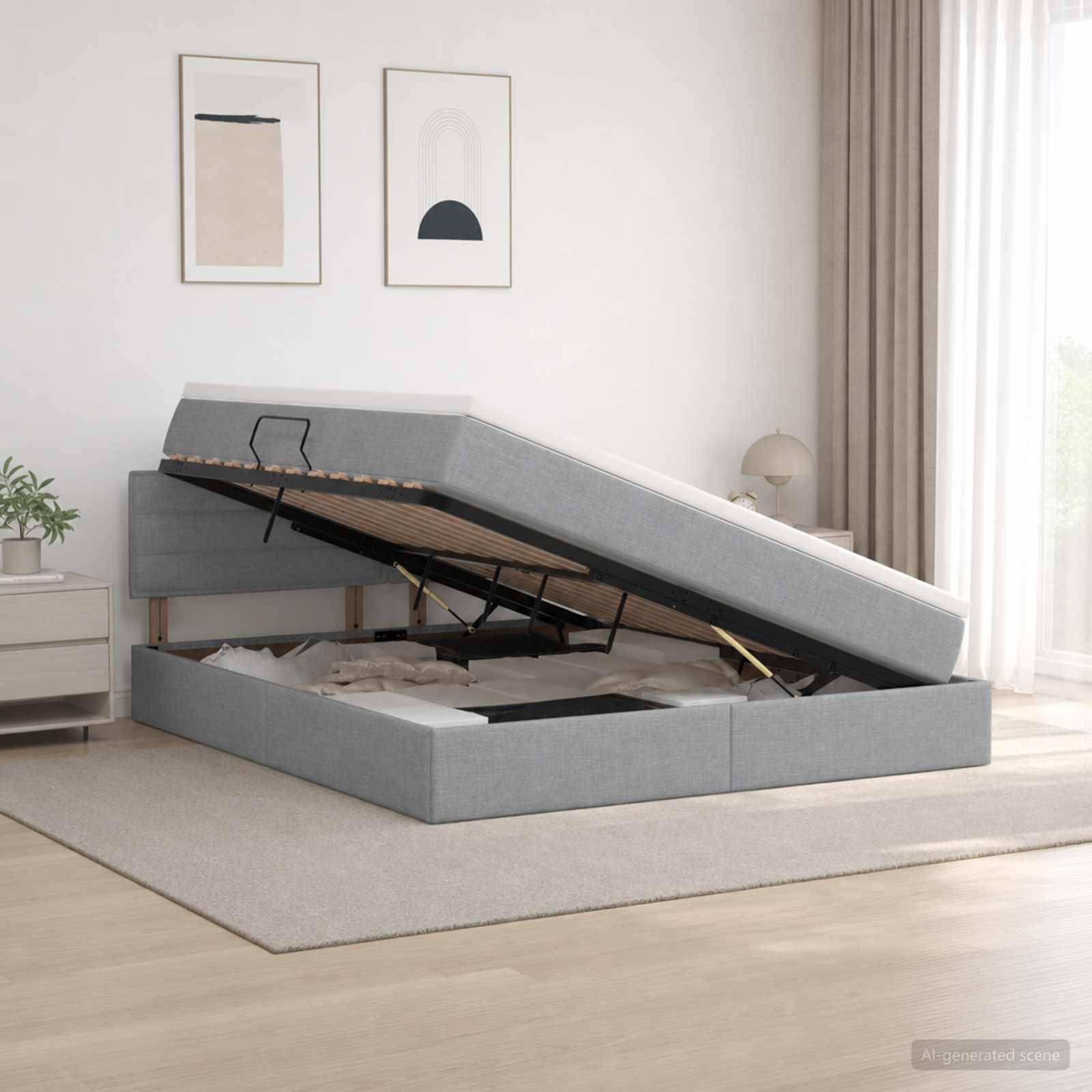 Aufbewahrungsbett mit Matratze Hellgrau 160 x 200 cm Samt