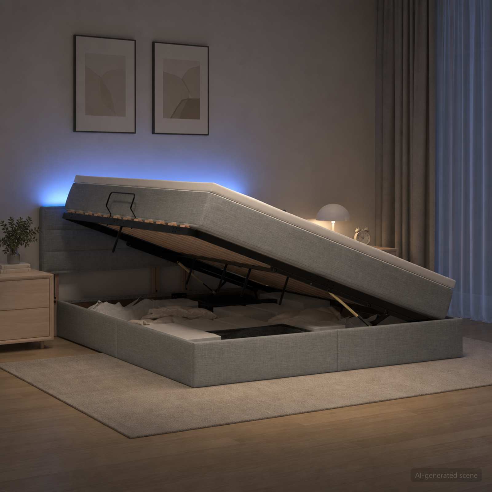 LED-Speicherbett mit Matratze Hellgrau 140 x 190 cm Stoff