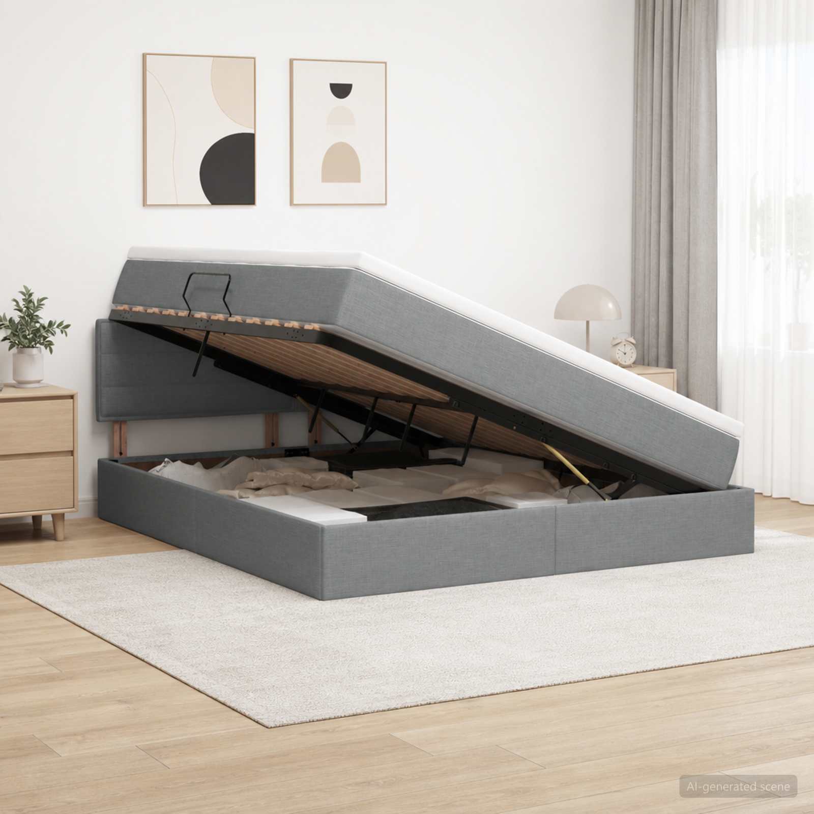 Aufbewahrungsbett mit Matratze Dunkelgrau 140 x 200 cm Samt
