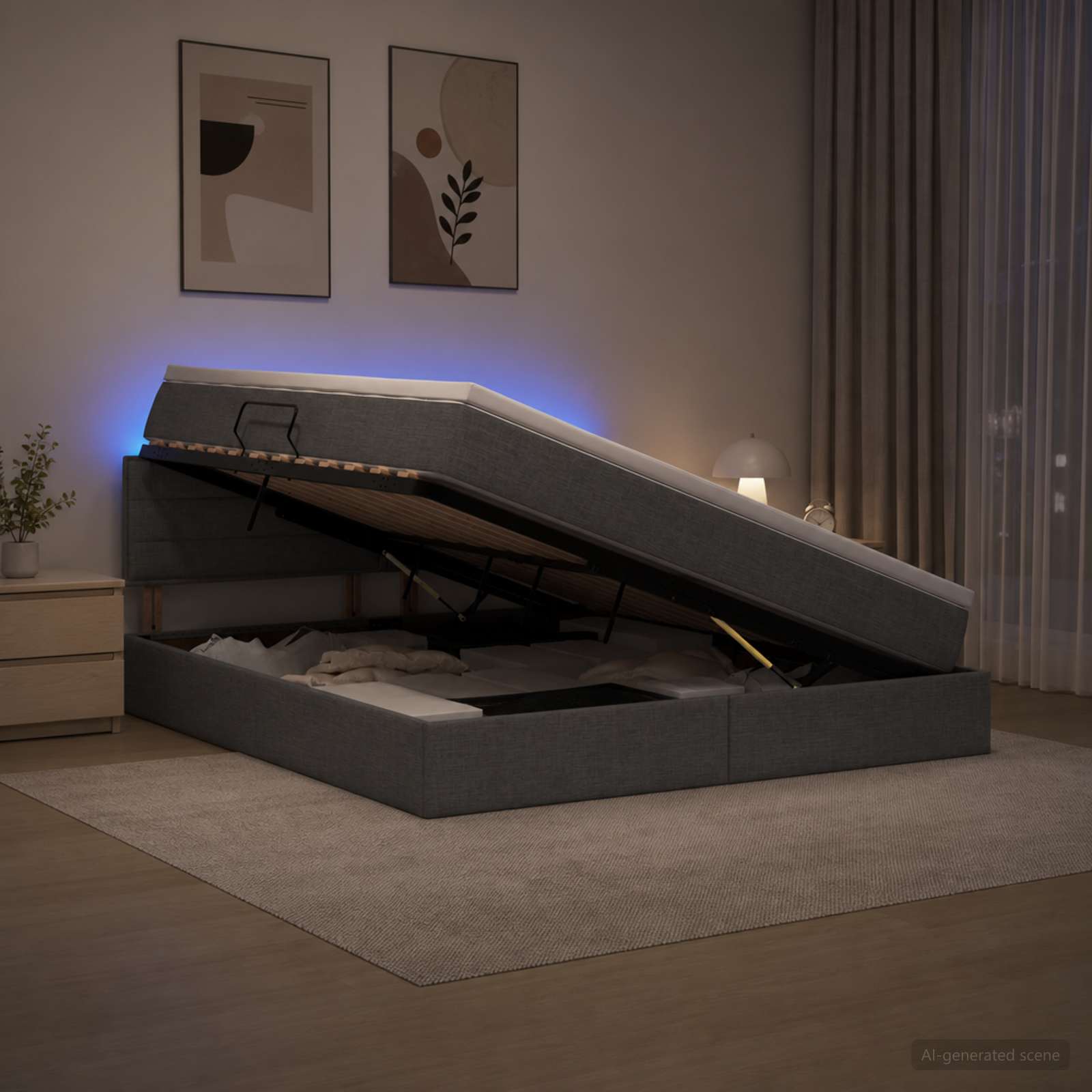 LED-Speicherbett mit Matratze Dunkelgrau 160 x 200 cm Stoff