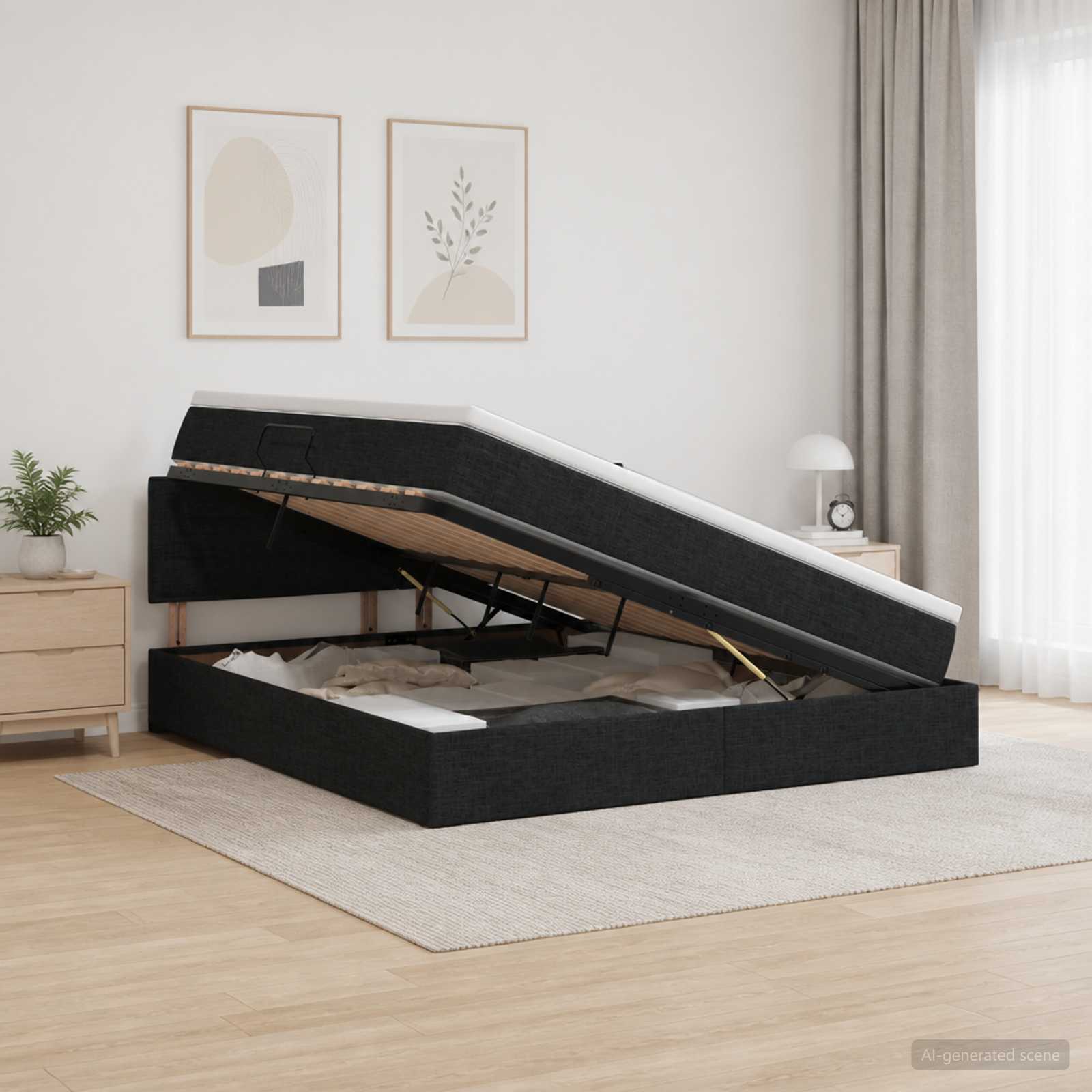 Aufbewahrungsbett mit Matratze Schwarz 160 x 200 cm Samt