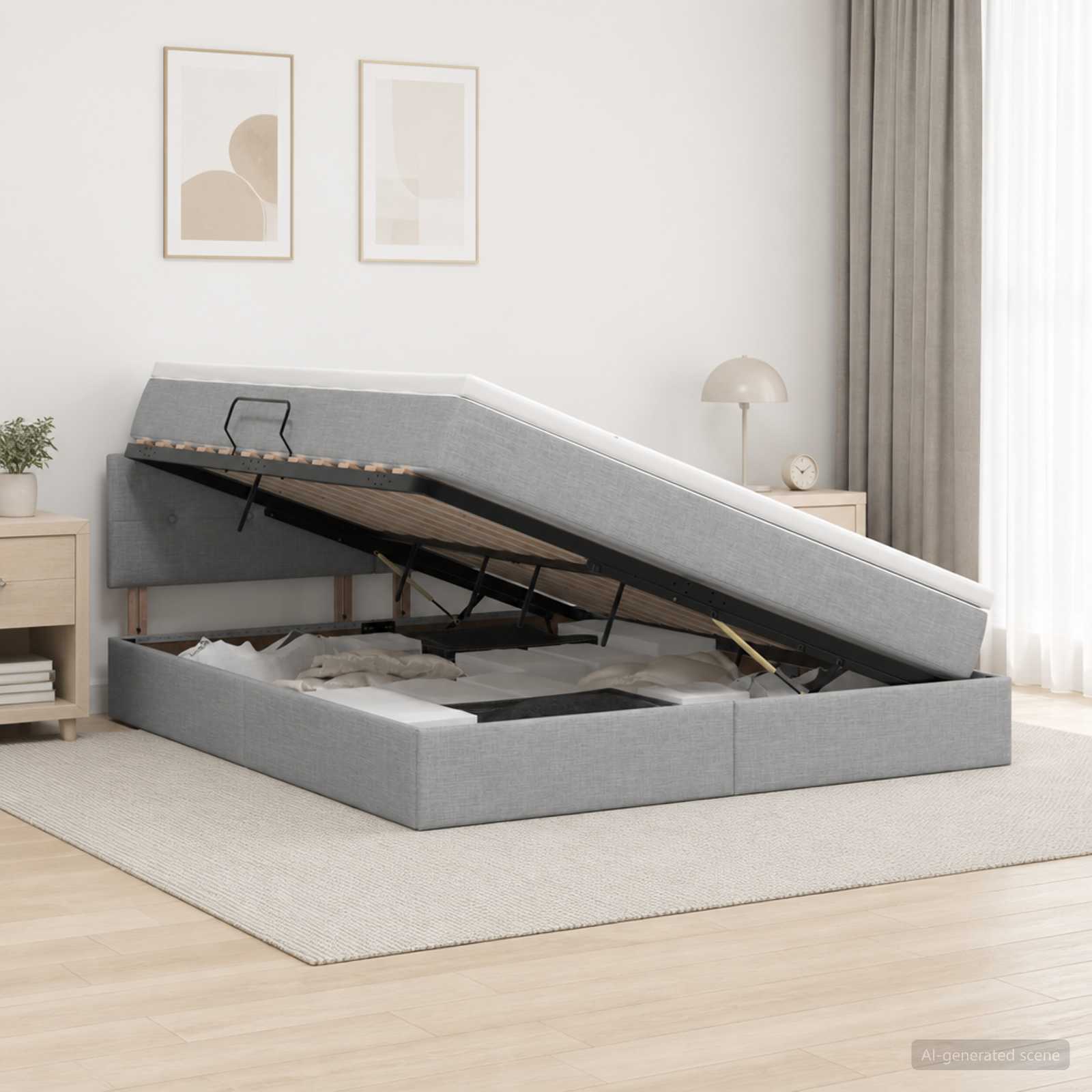 Aufbewahrungsbett mit Matratze Hellgrau 140 x 190 cm Samt