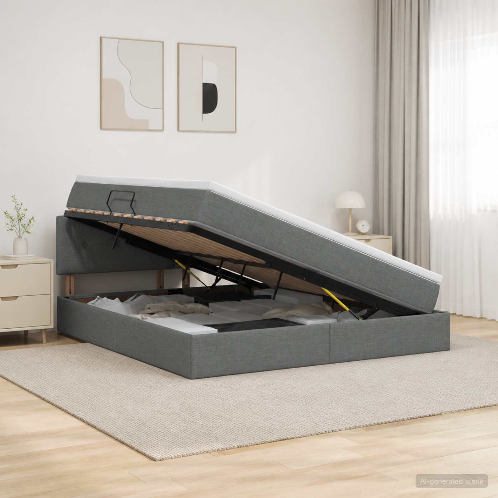 Aufbewahrungsbett mit Matratze Dunkelgrau 160 x 200 cm Samt