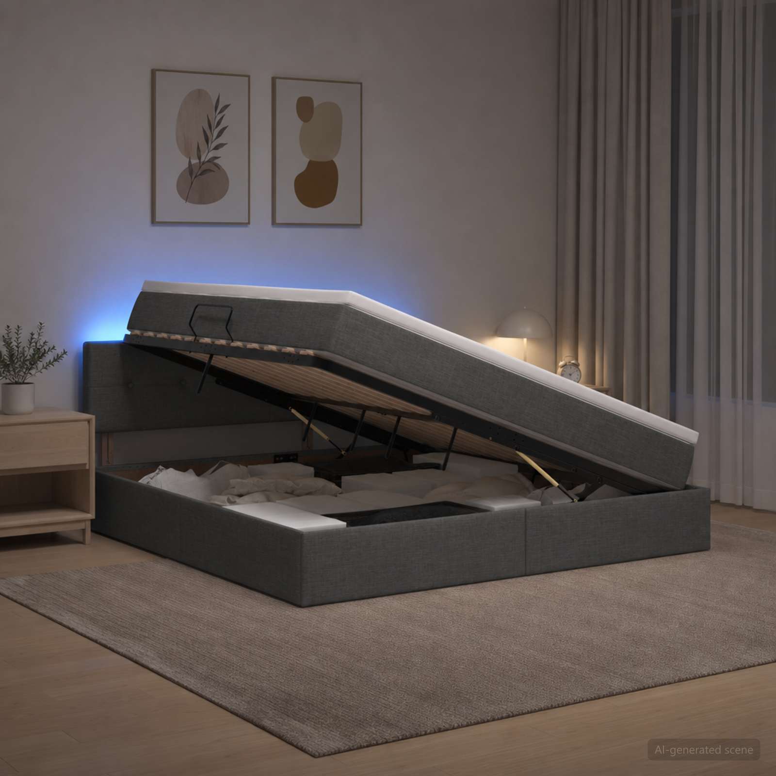 LED-Speicherbett mit Matratze Dunkelgrau 160 x 200 cm Stoff