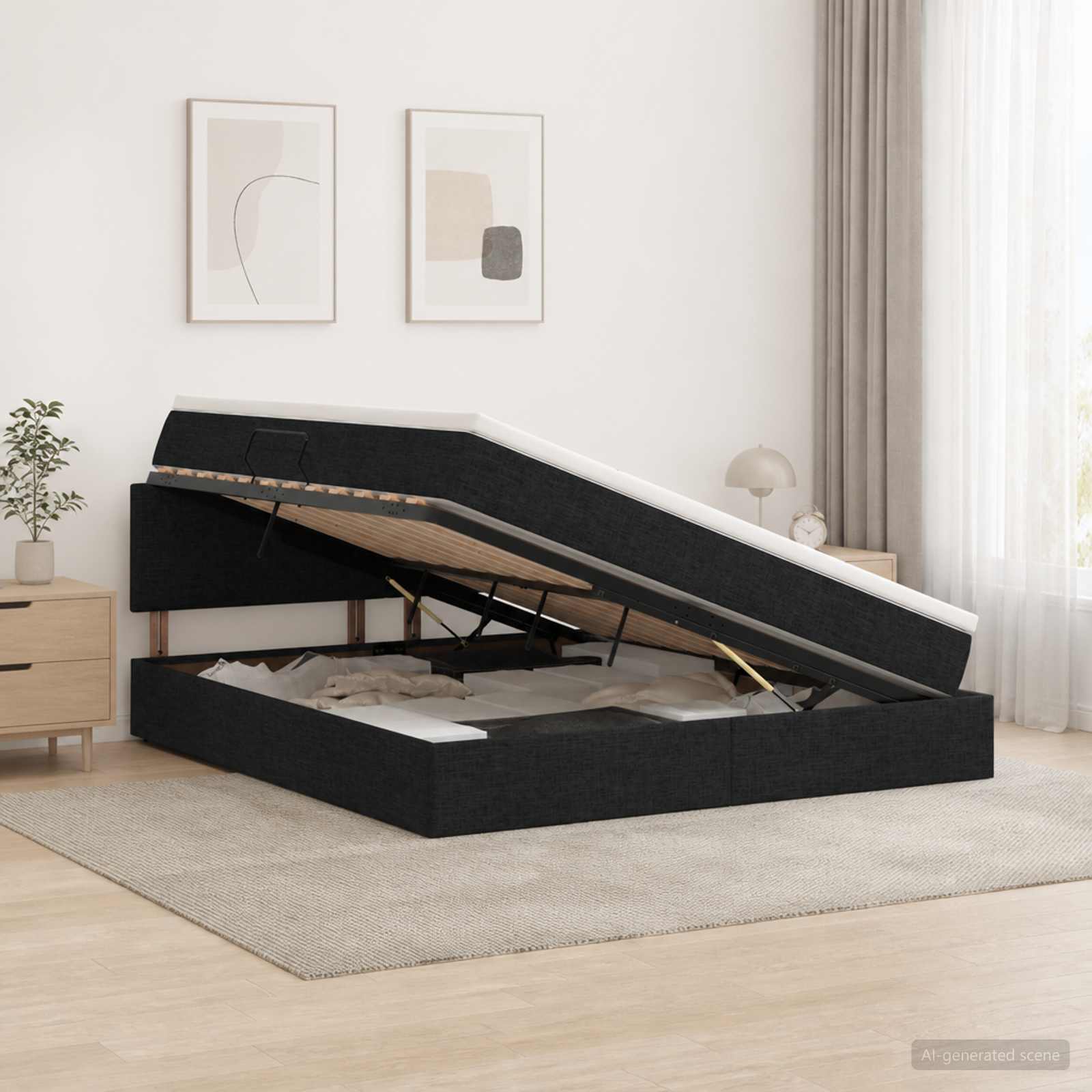 Aufbewahrungsbett mit Matratze Schwarz 160 x 200 cm Samt