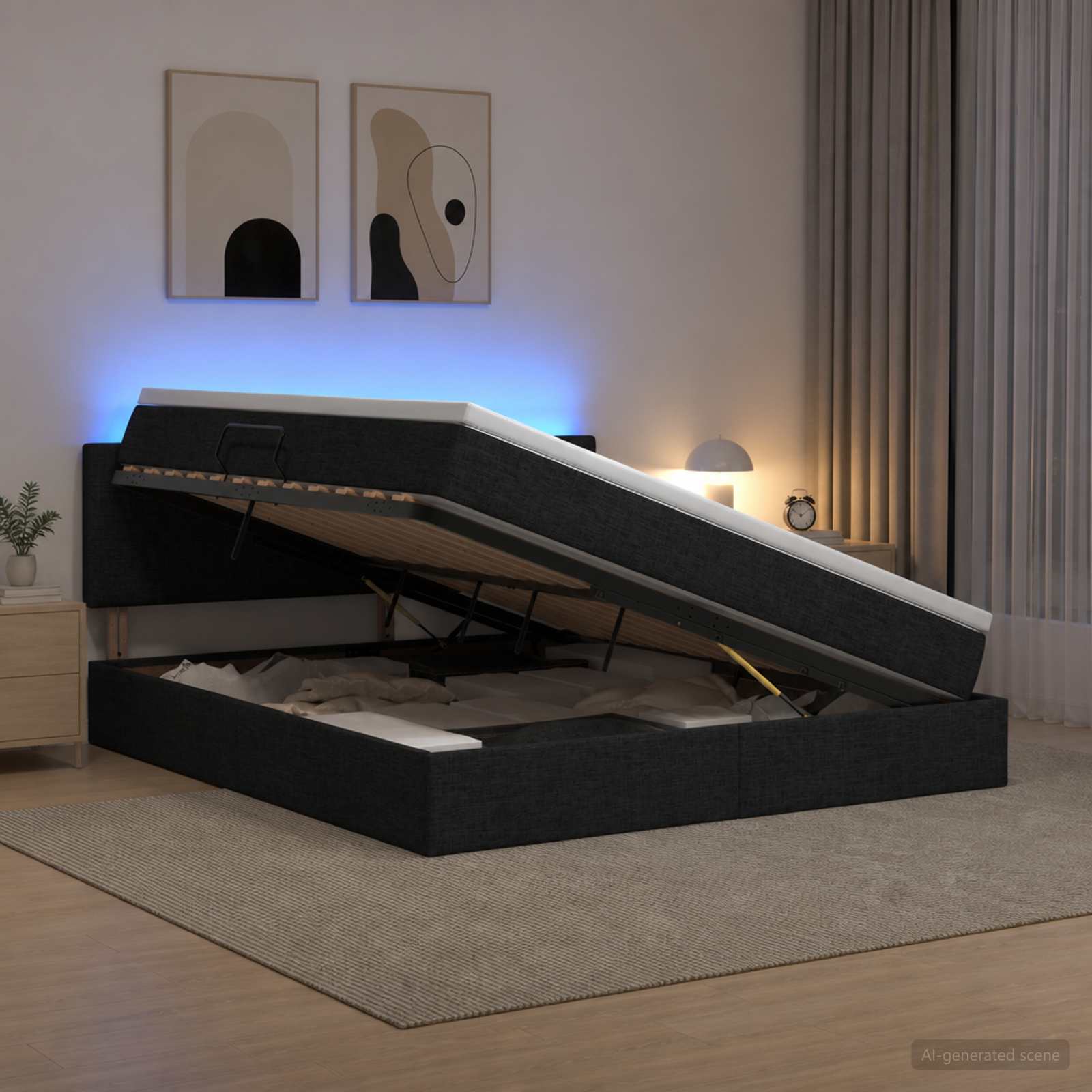 LED-Speicherbett mit Matratze Schwarz 140 x 190 cm Stoff