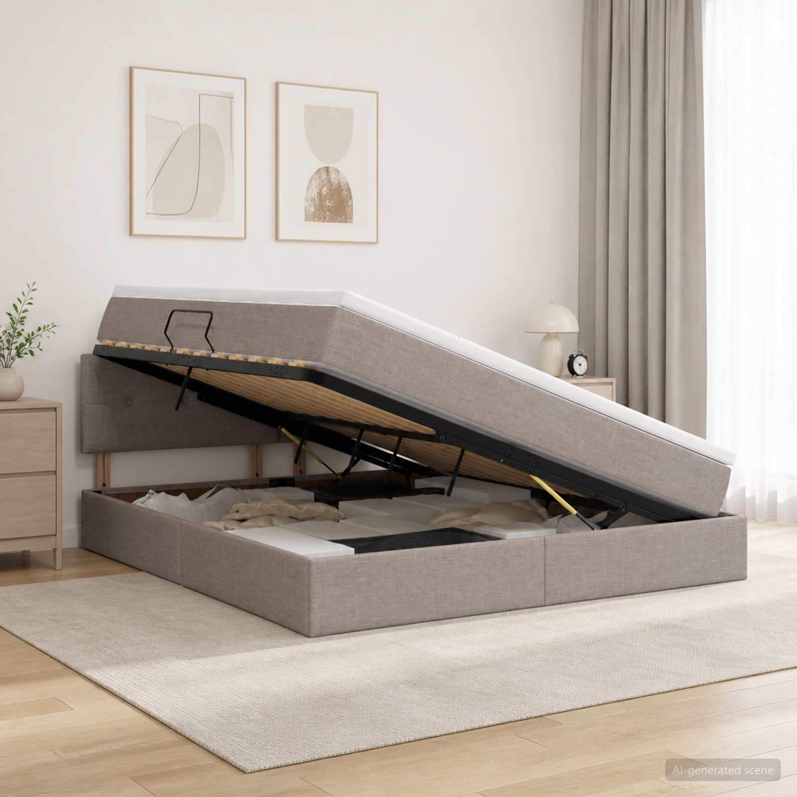 Aufbewahrungsbett mit Matratze Taupe 140 x 200 cm Samt