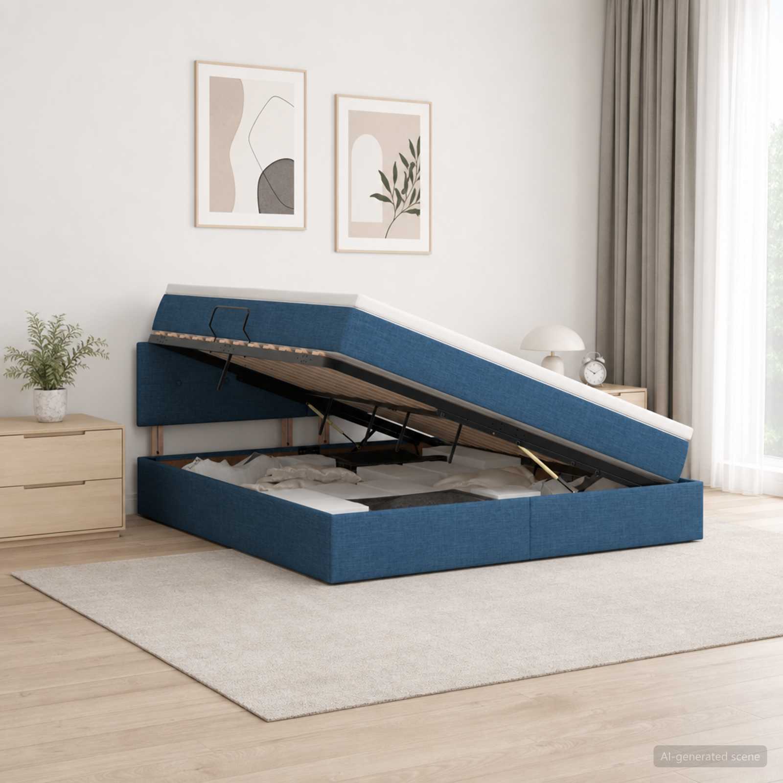 LED-Speicherbett mit Matratze Blau 160 x 200 cm Stoff