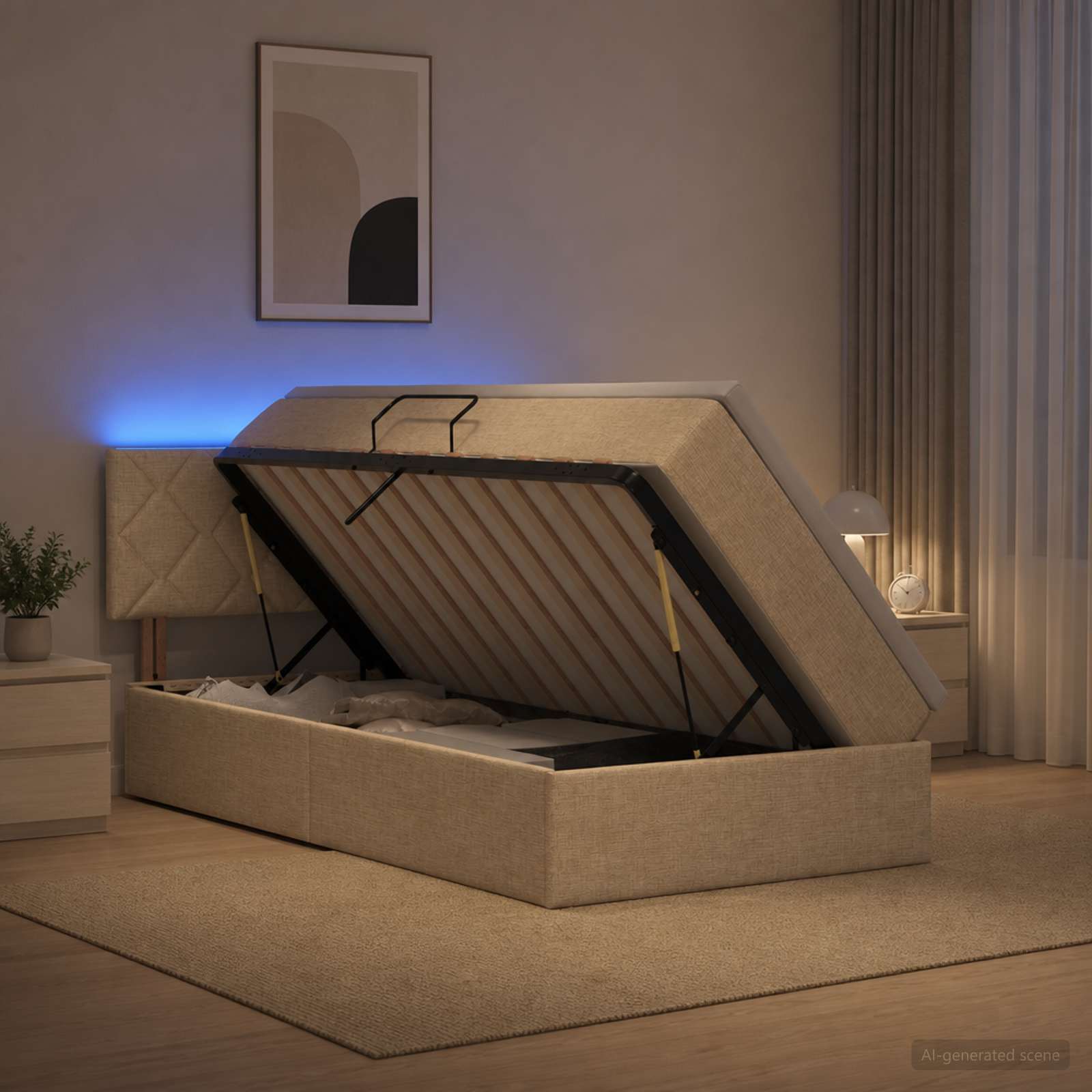 LED-Speicherbett mit Matratze Creme 100 x 200 cm Stoff