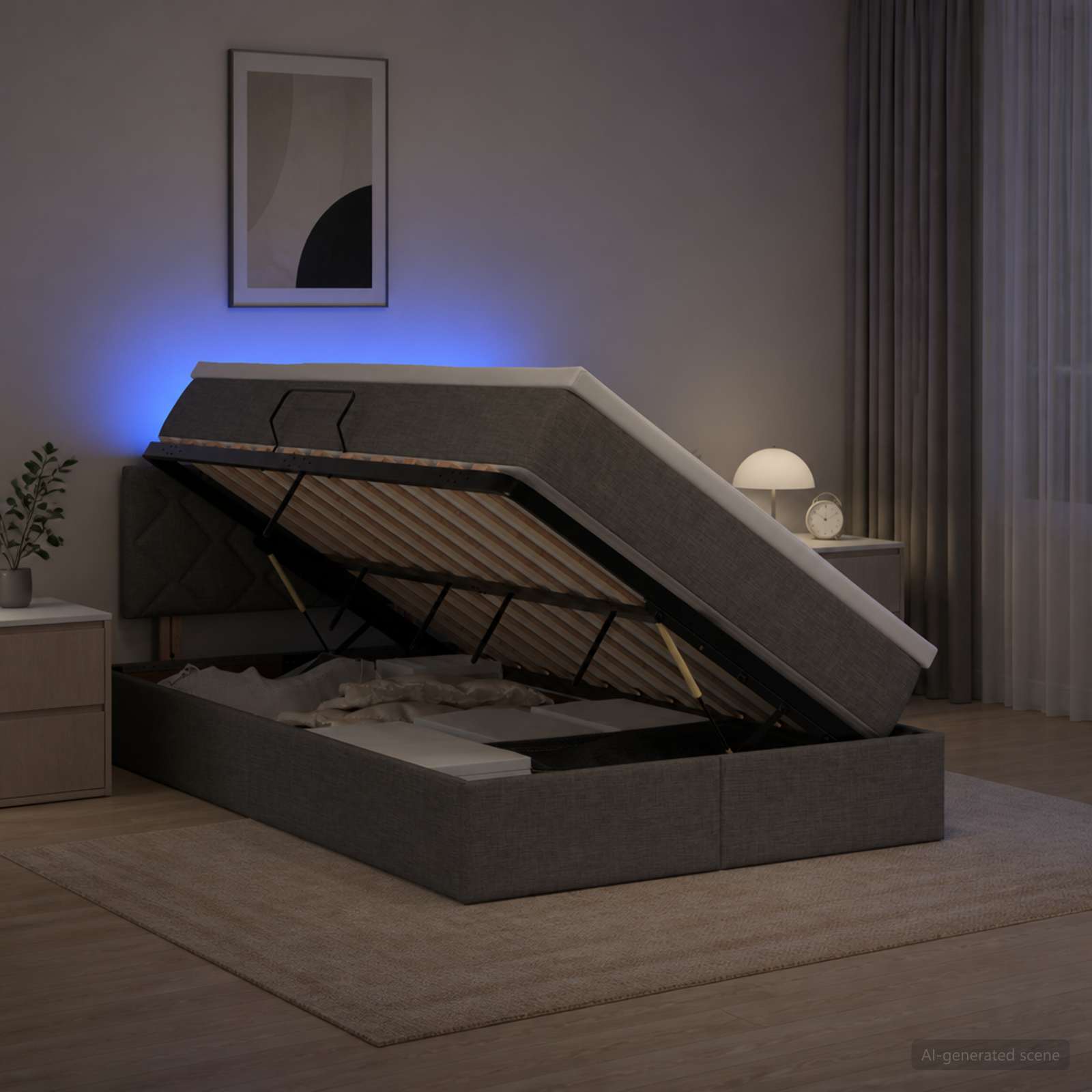 LED-Speicherbett mit Matratze Dunkelgrau 120 x 200 cm Stoff