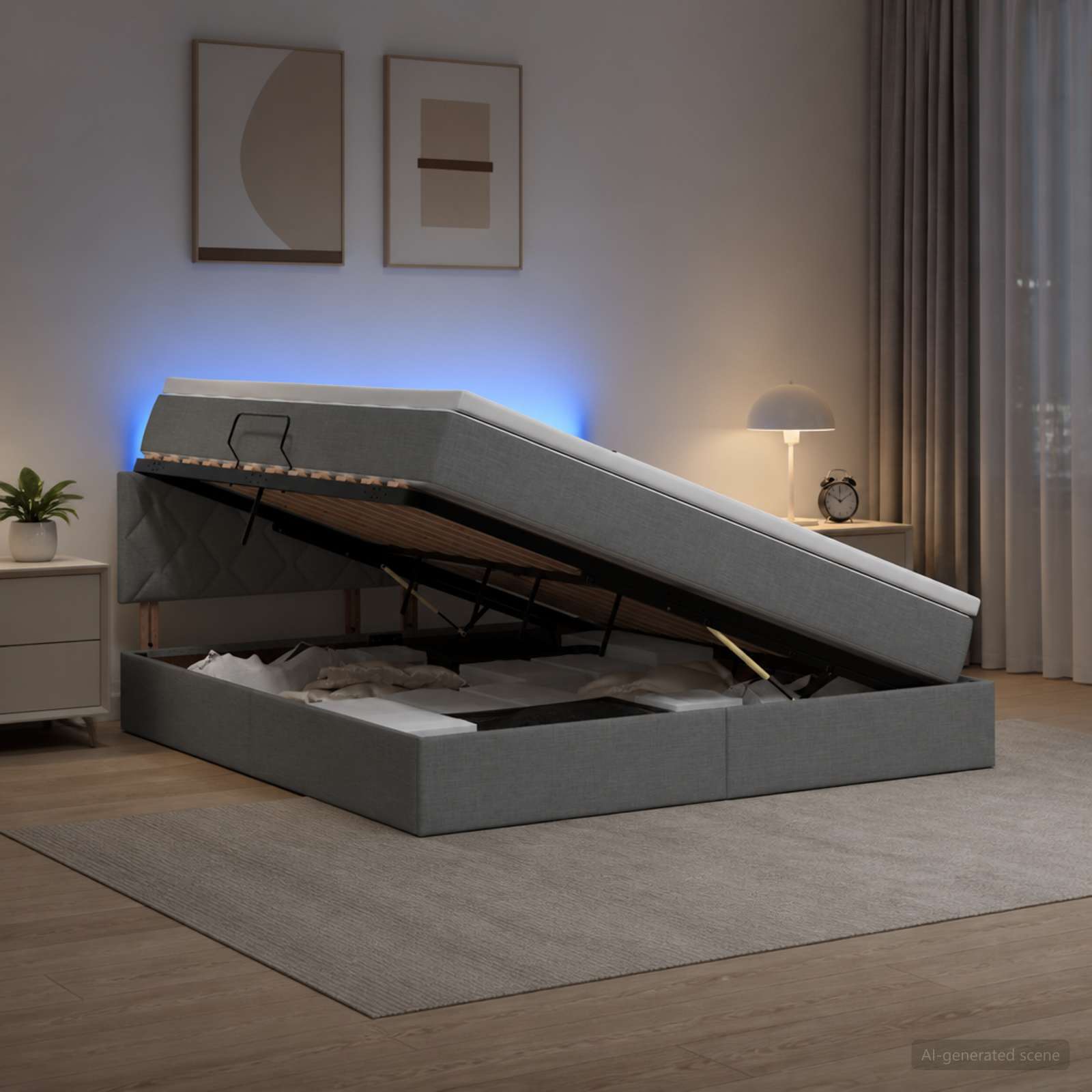 LED-Speicherbett mit Matratze Dunkelgrau 160 x 200 cm Stoff