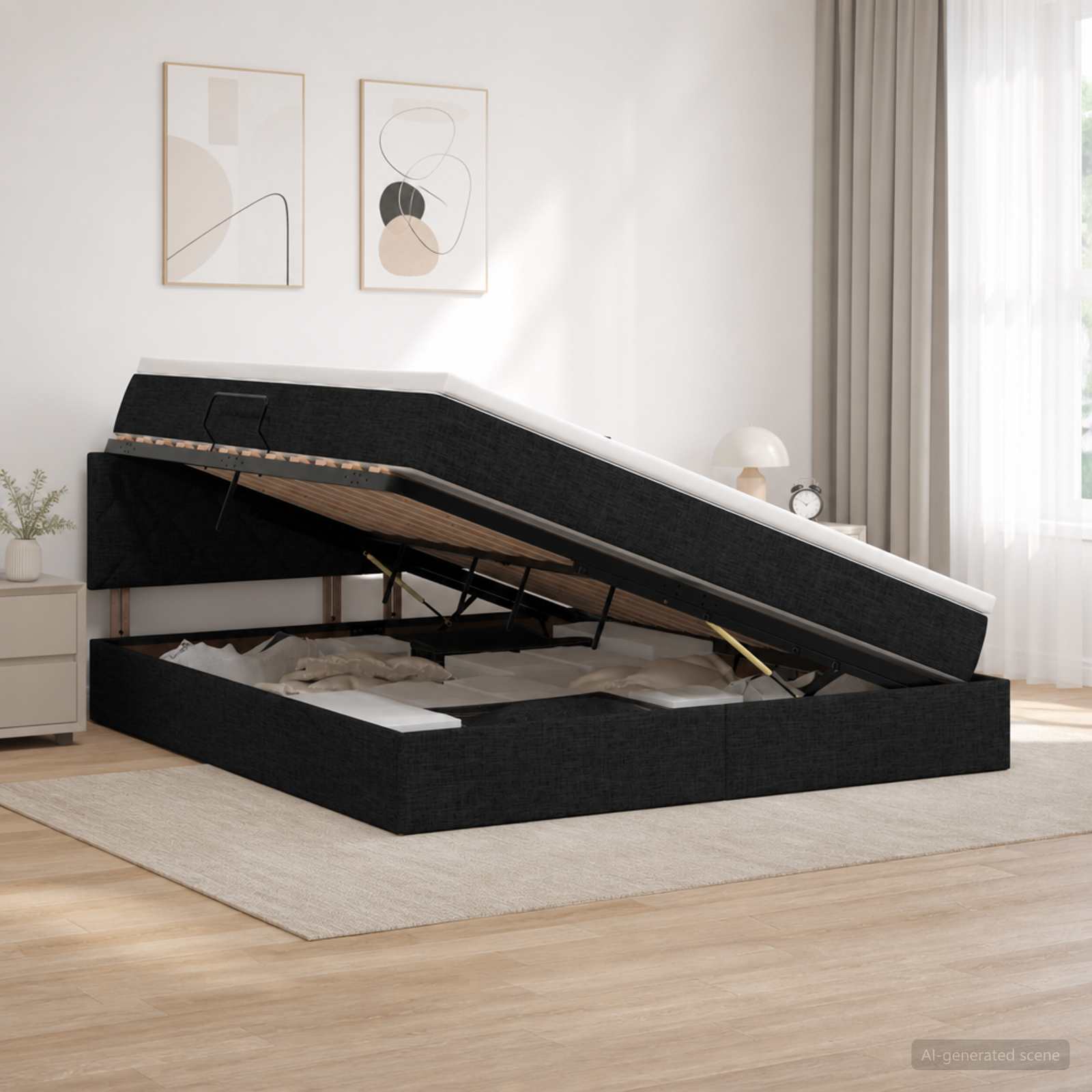 LED-Speicherbett mit Matratze Schwarz 160 x 200 cm Stoff