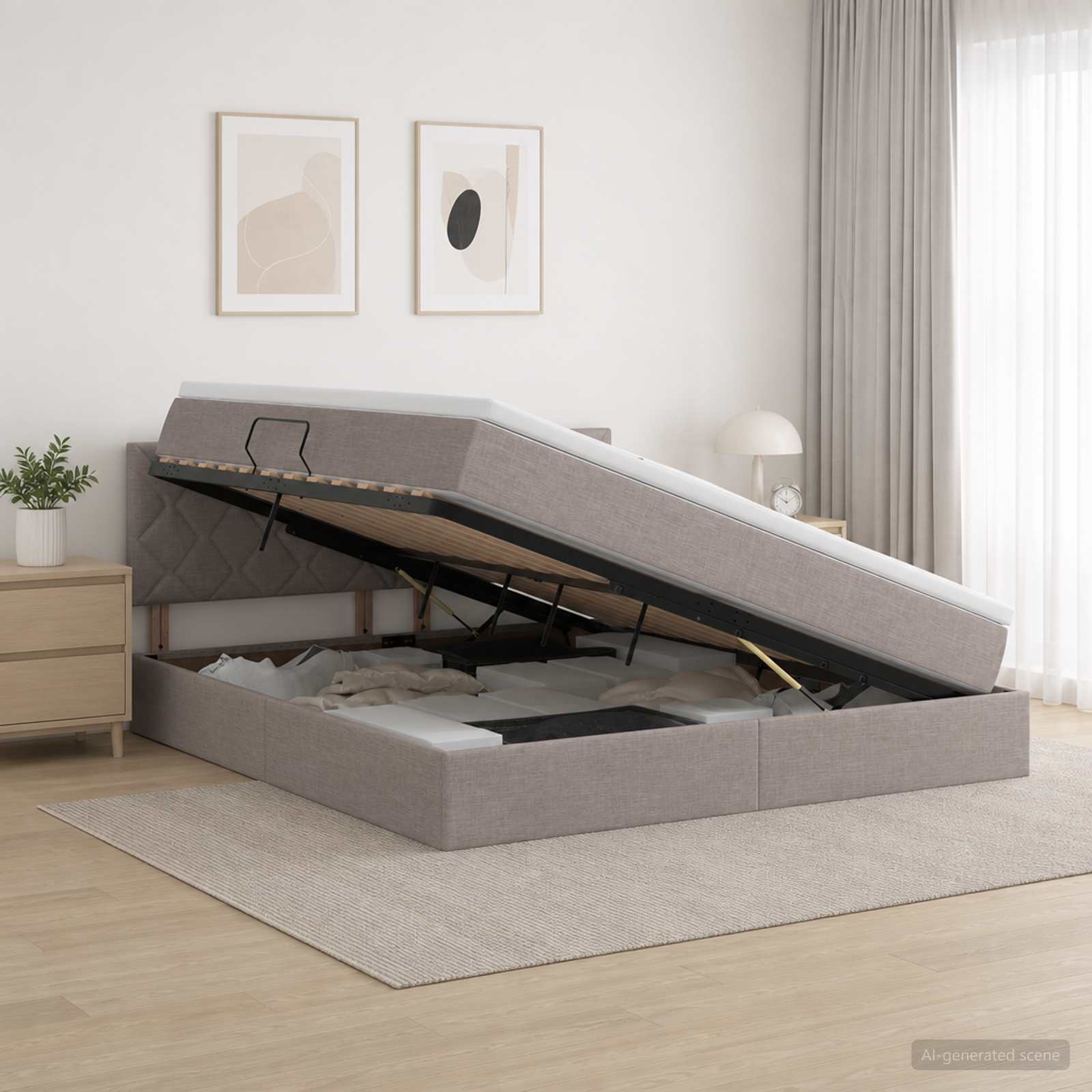Aufbewahrungsbett mit Matratze Taupe 160 x 200 cm Samt
