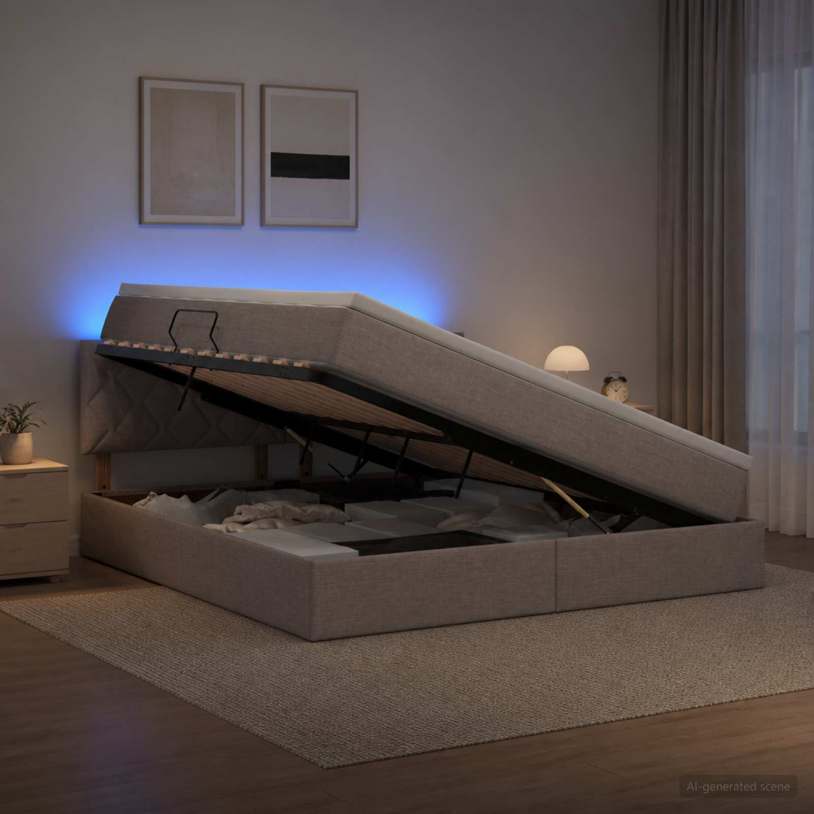 LED-Speicherbett mit Matratze Taupe 160 x 200 cm Stoff