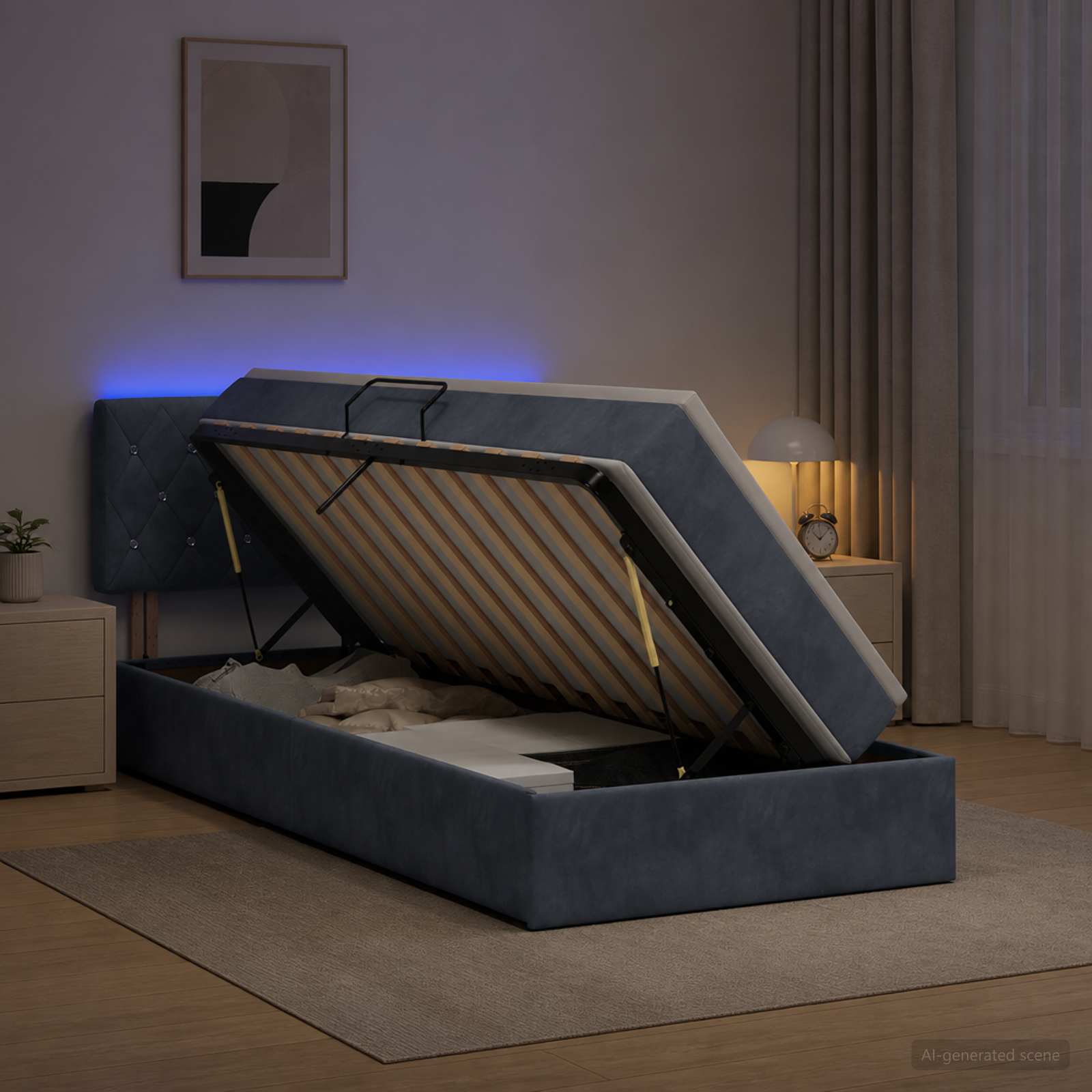 LED-Speicherbett mit Matratze Dunkelgrau 90 x 190 cm Samt