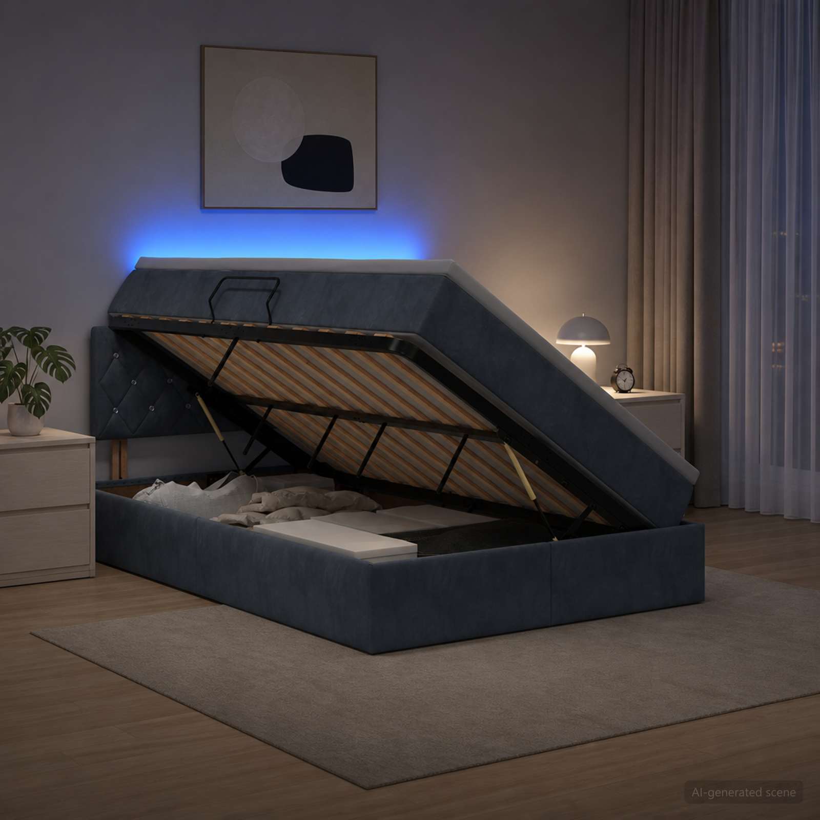 LED-Speicherbett mit Matratze Dunkelgrau 120 x 200 cm Samt