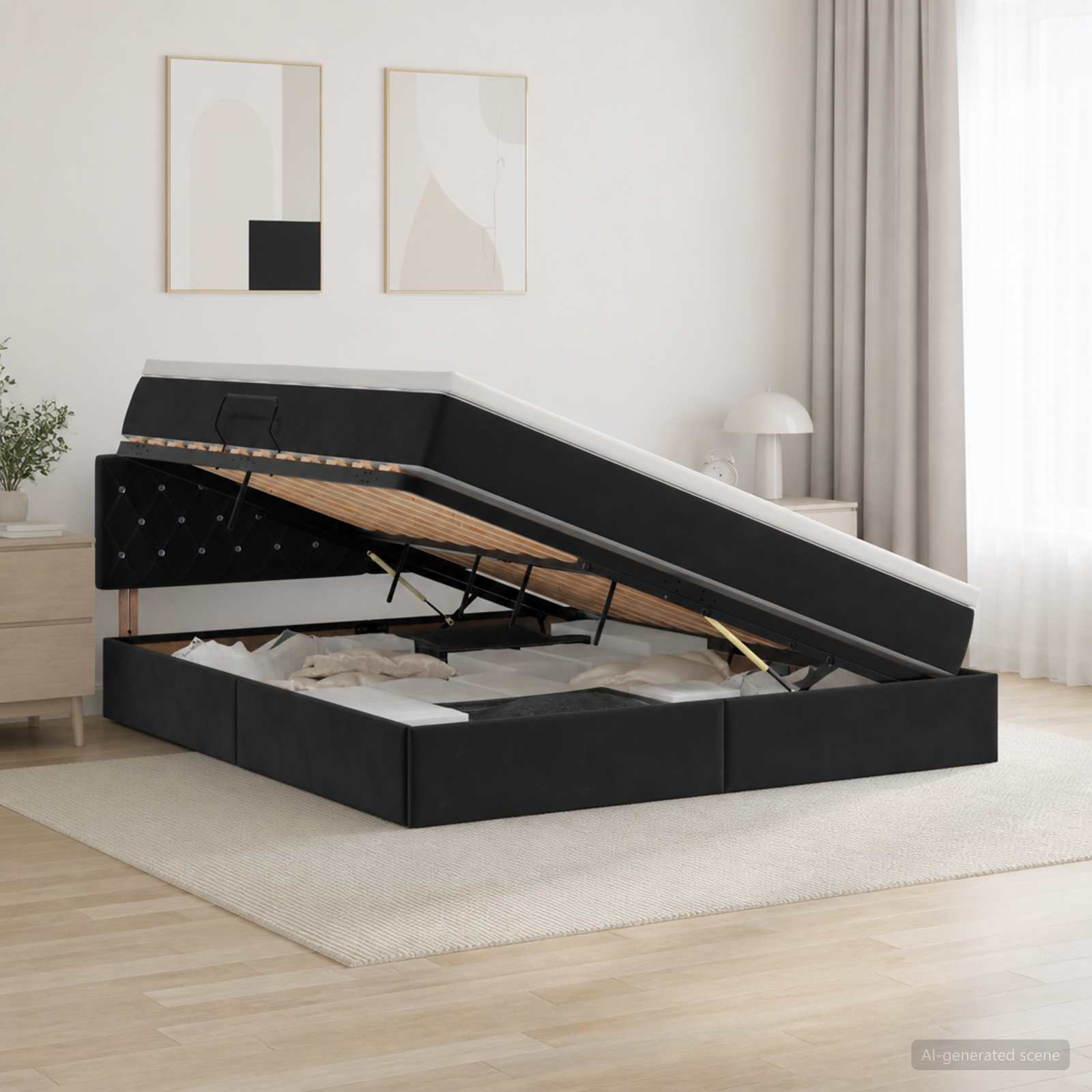 Aufbewahrungsbett mit Kopfteil Schwarz 160 x 200 cm Samt