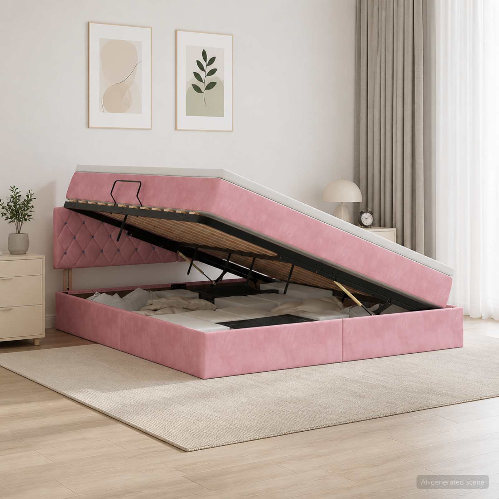 Aufbewahrungsbett mit Kopfteil Rosa 160 x 200 cm Samt