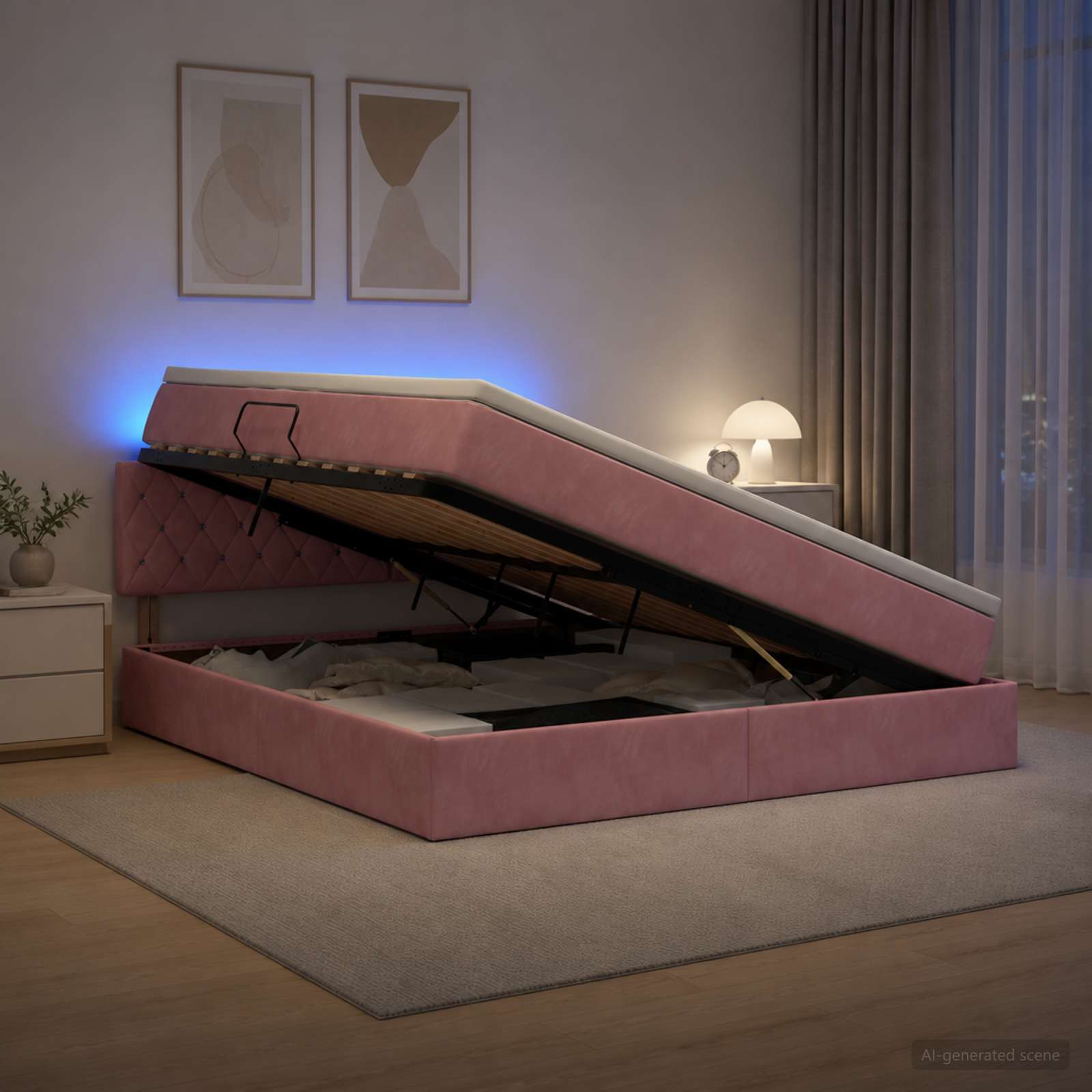LED-Speicherbett mit Matratze Rosa 160 x 200 cm Samt