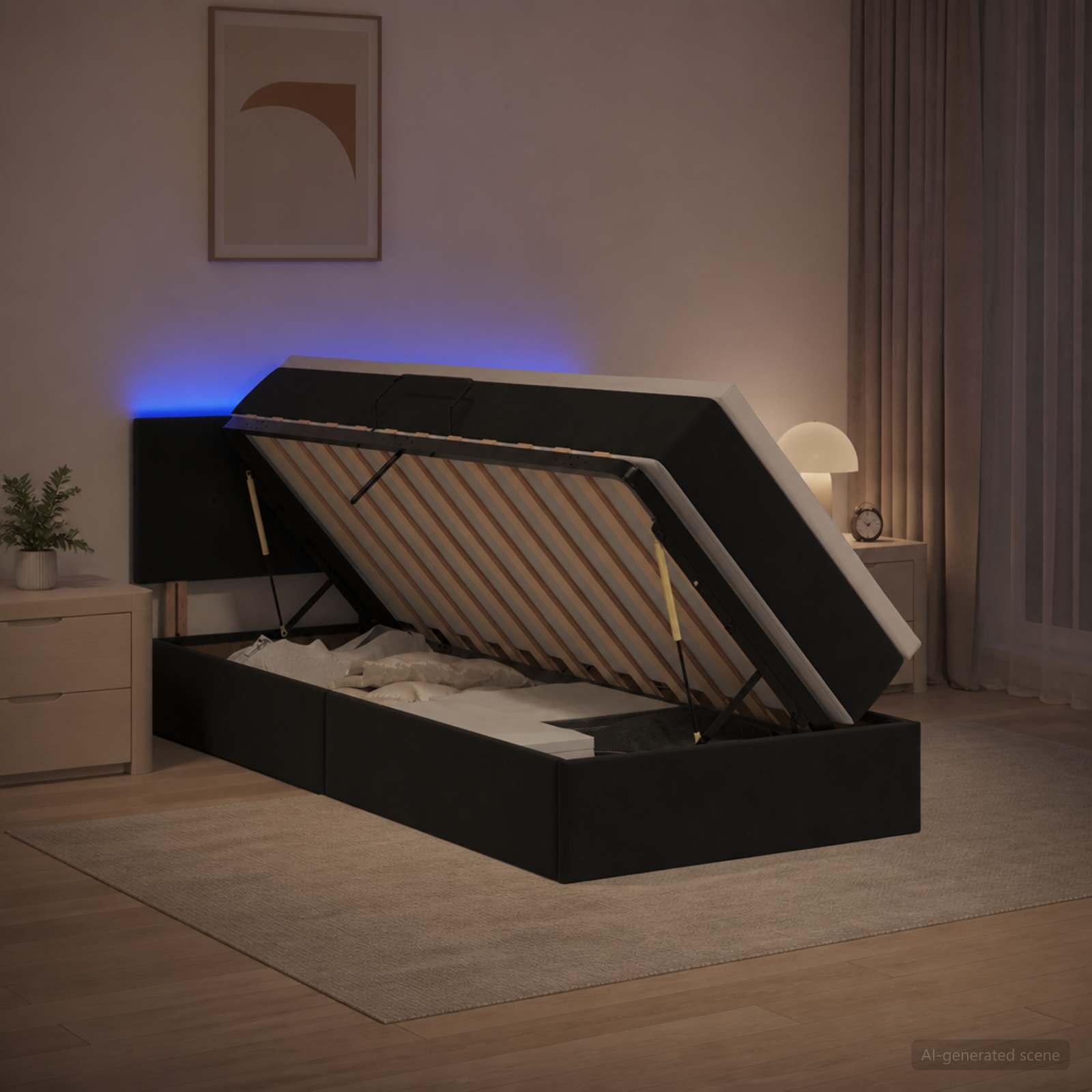 LED-Speicherbett mit Matratze Schwarz 90 x 190 cm Samt
