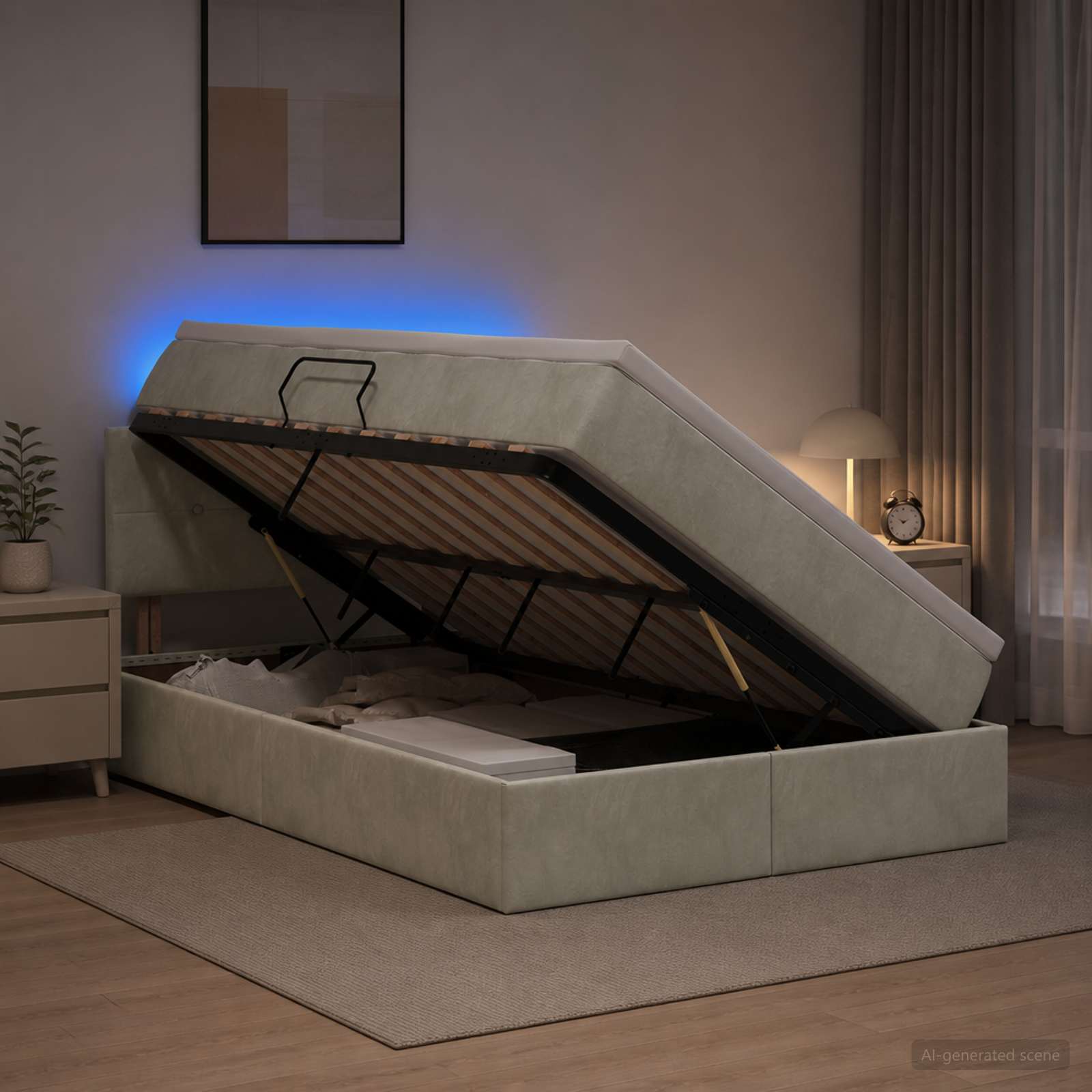 LED-Speicherbett mit Matratze Hellgrau 120 x 200 cm Samt