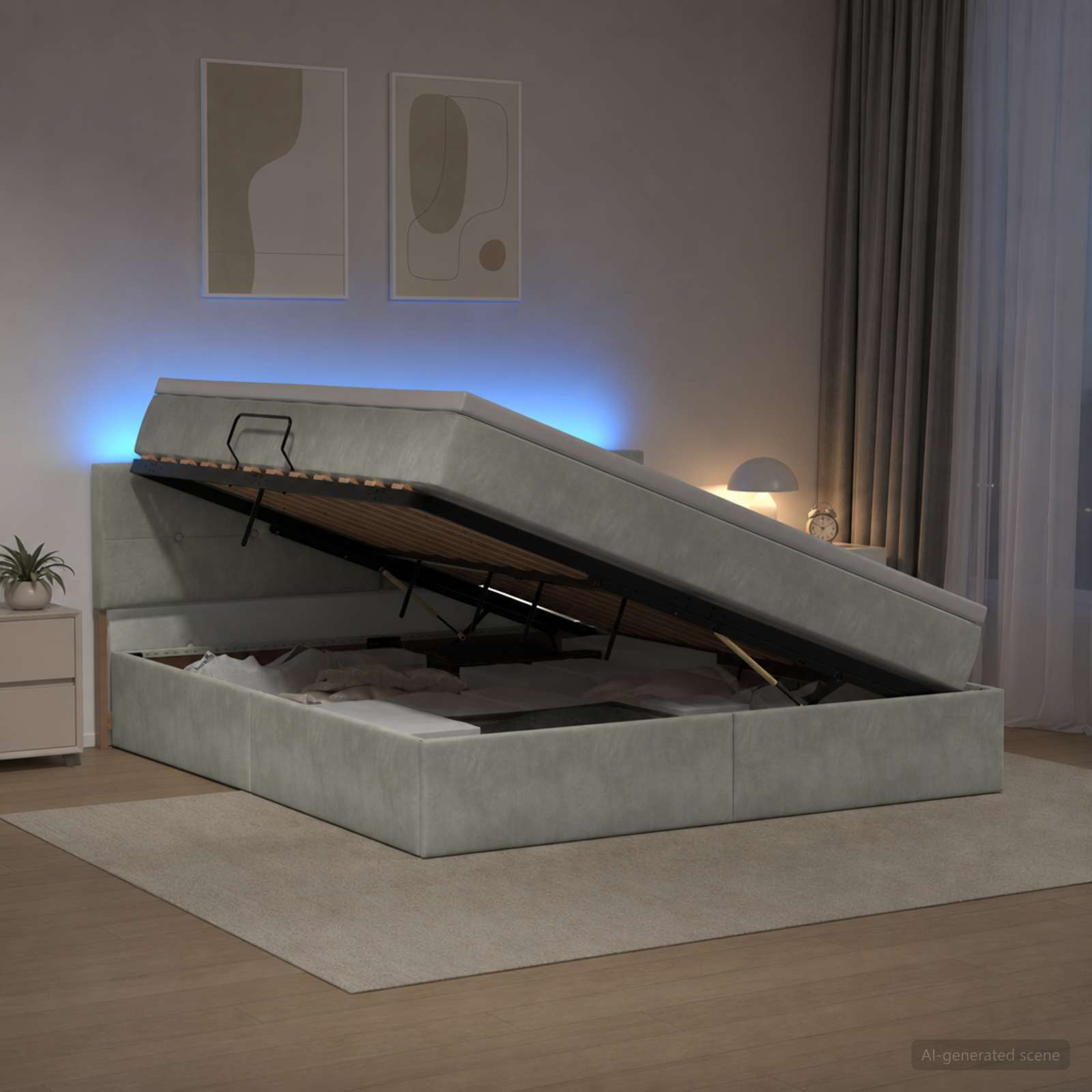 LED-Speicherbett mit Matratze Hellgrau 160 x 200 cm Samt