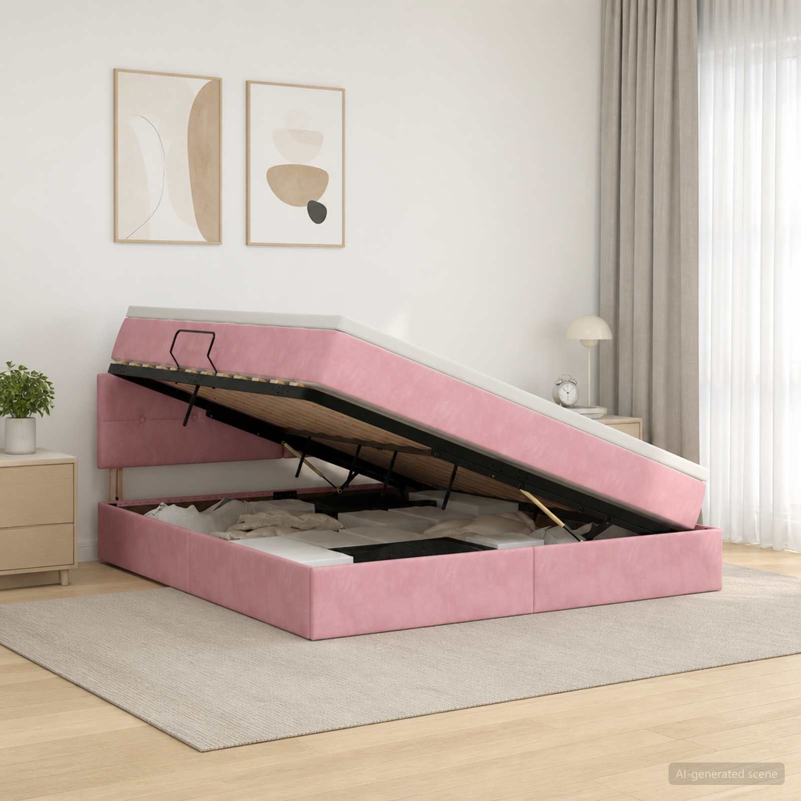 LED-Speicherbett mit Matratze Rosa 160 x 200 cm Samt