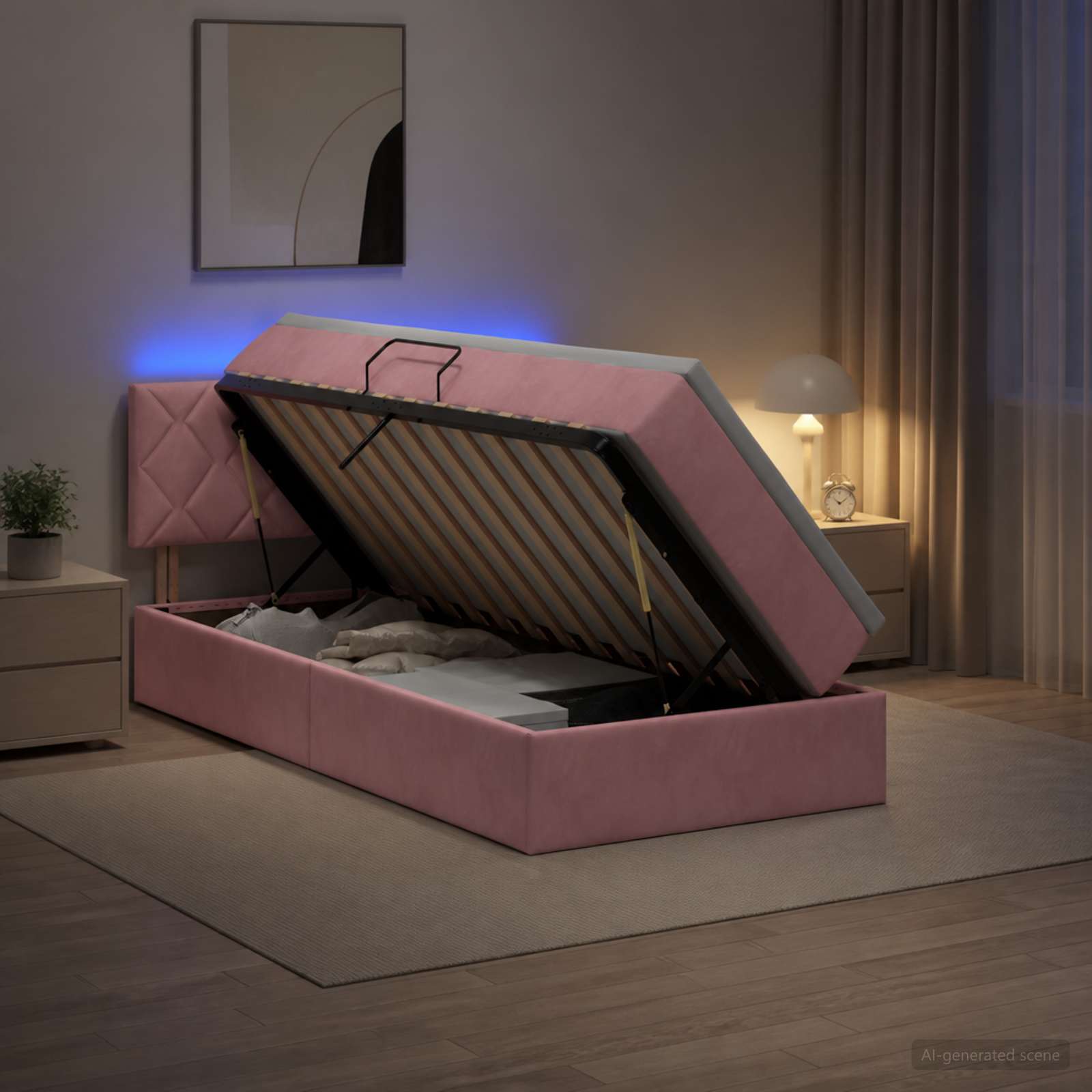 LED-Speicherbett mit Matratze Rosa 90 x 200 cm Samt